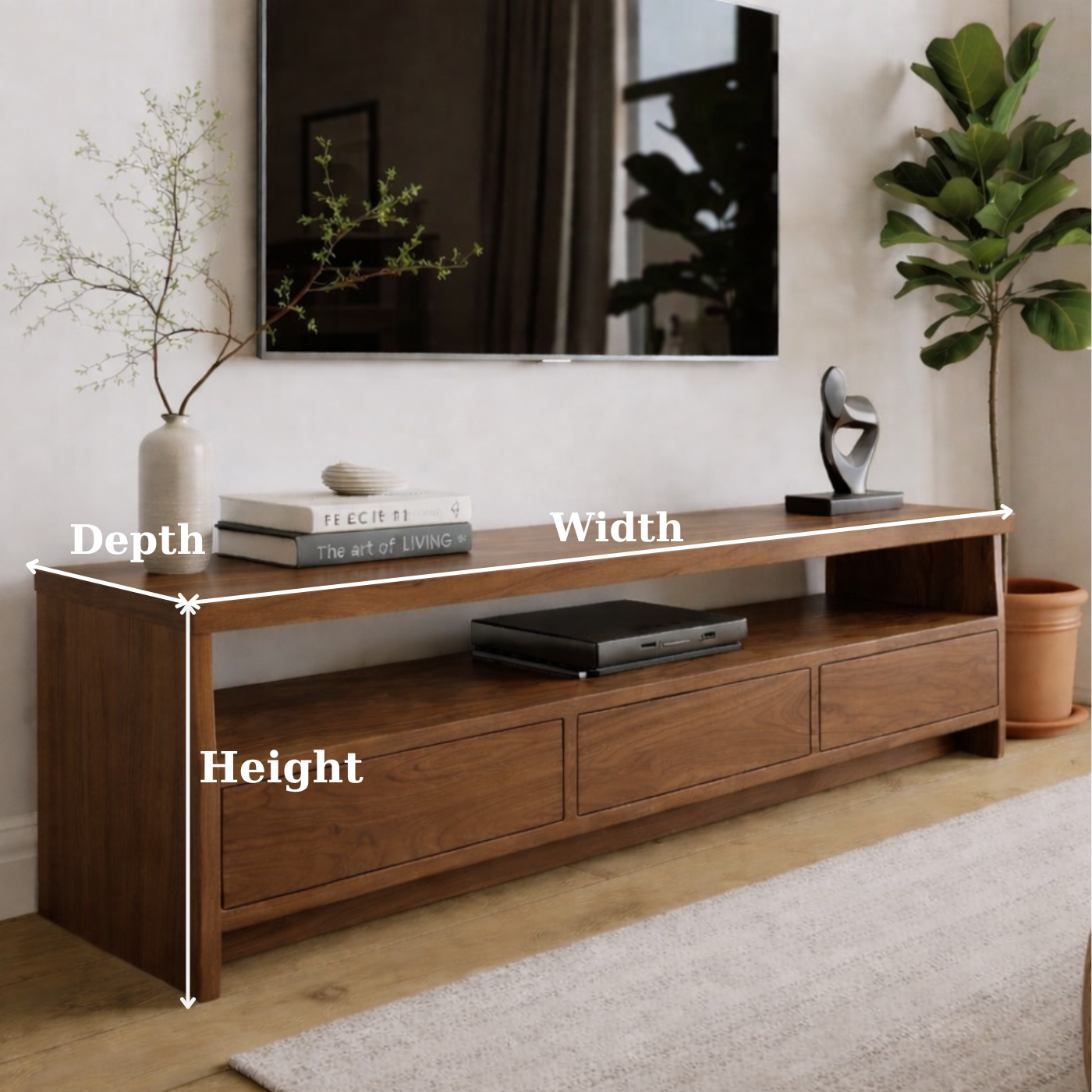 Solid Wood TV Stand with Drawers and Open Shelf for Contemporary Homes