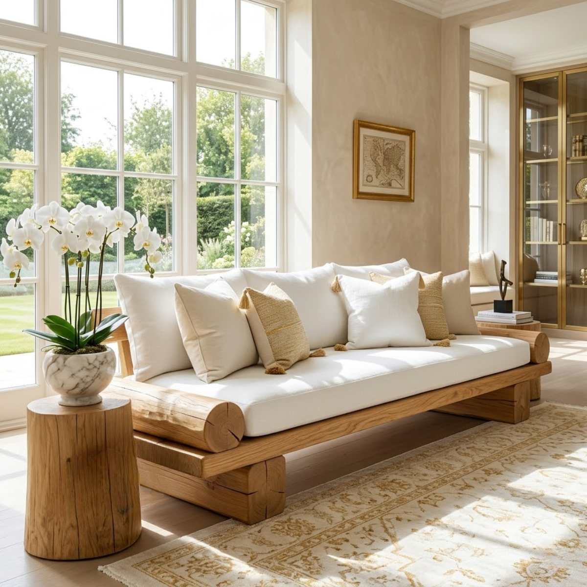 Contemporary Wooden Daybed Sofa, Minimalist Living Room Bench With Cushioned Seat