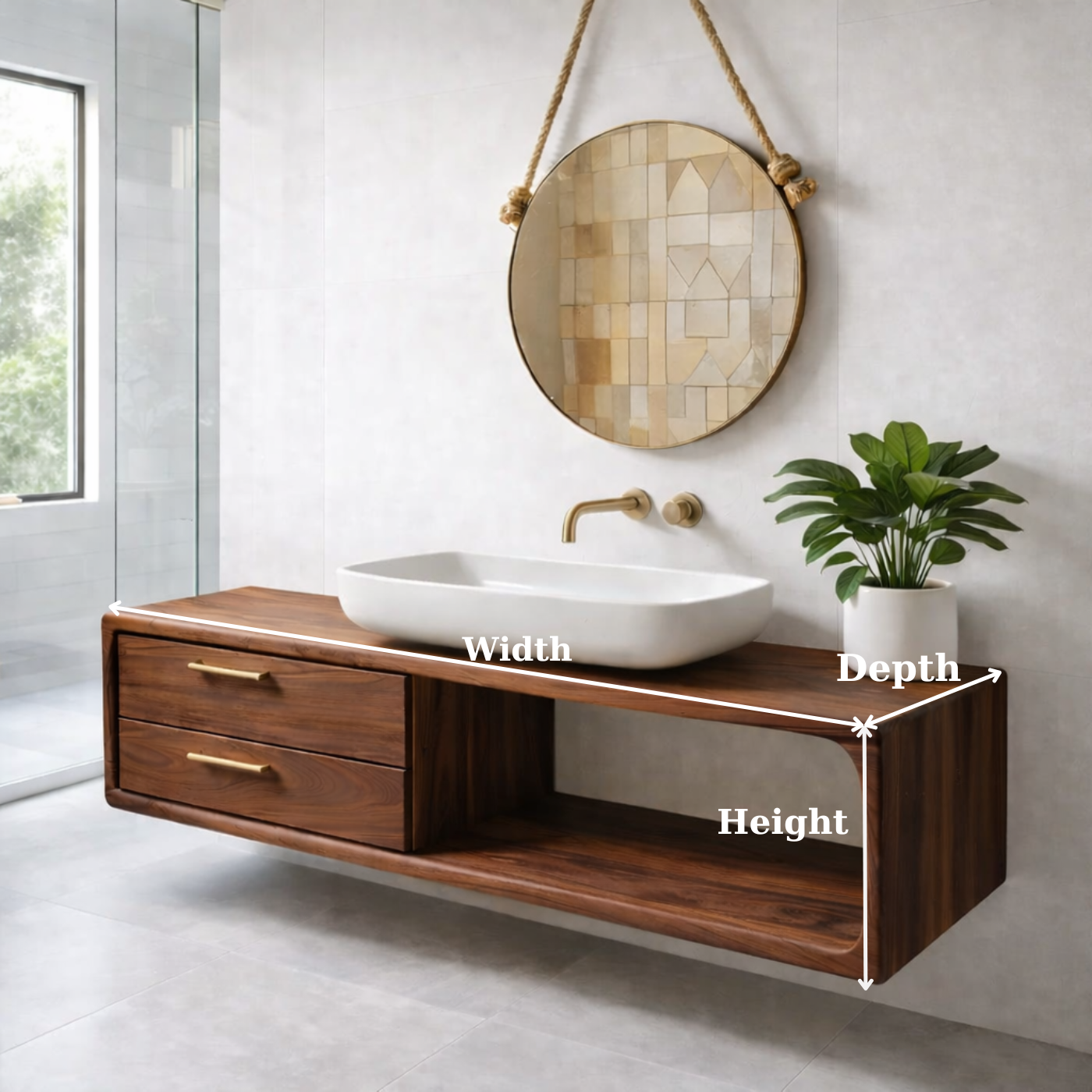 Modern Solid Wood Floating Bathroom Vanity with Double Drawers and Open Shelf