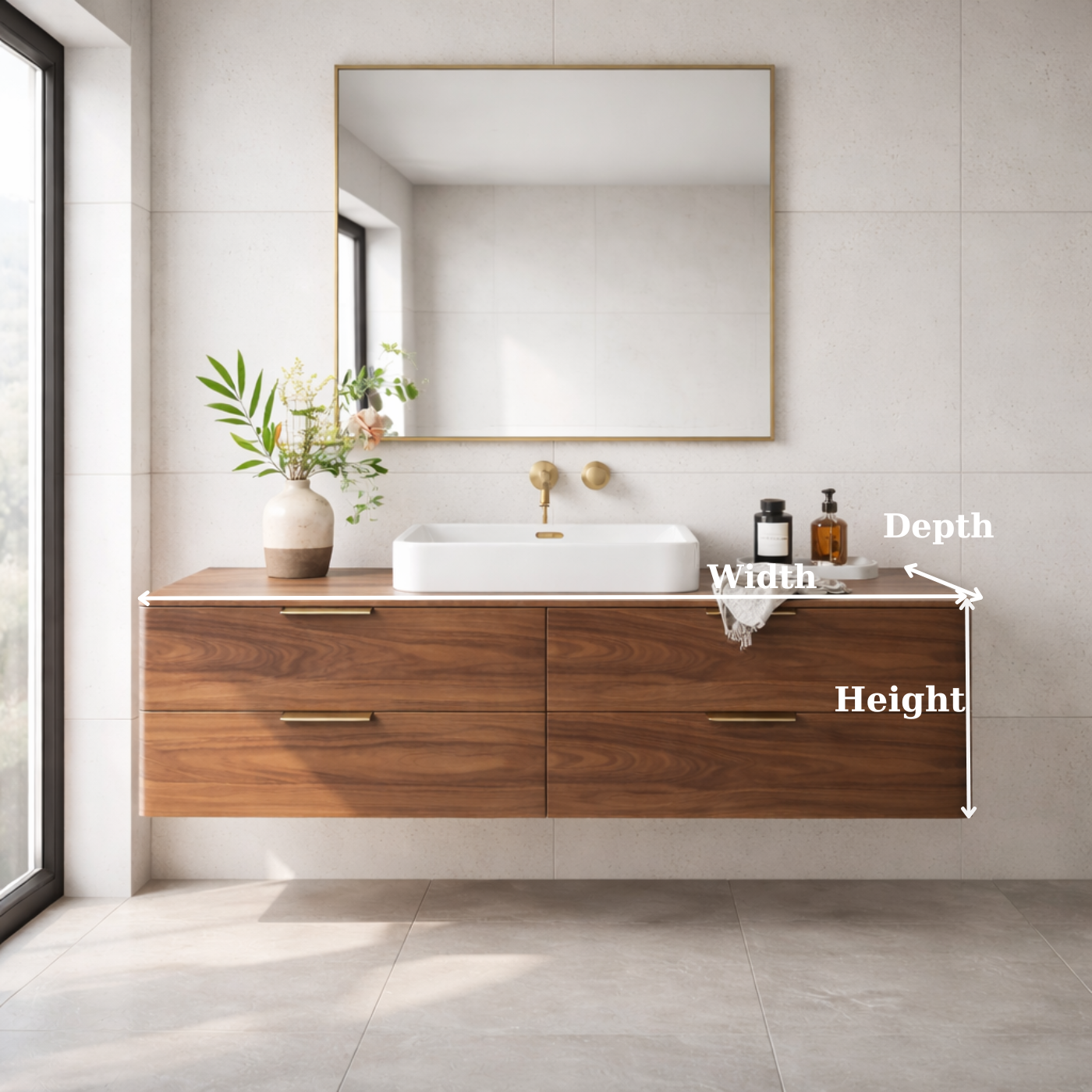 Modern Solid Wood Floating Bathroom Vanity with Four Storage Drawers