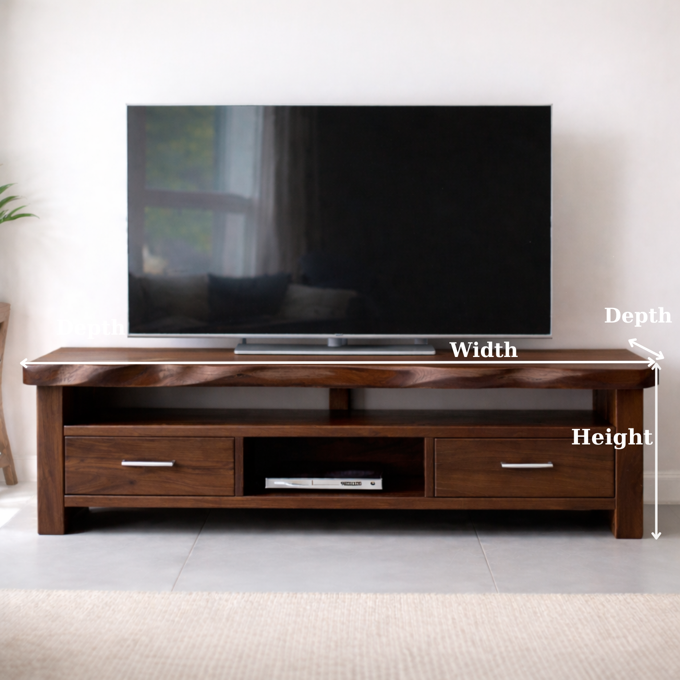 Solid Wood TV Stand with Drawers and Open Media Shelf