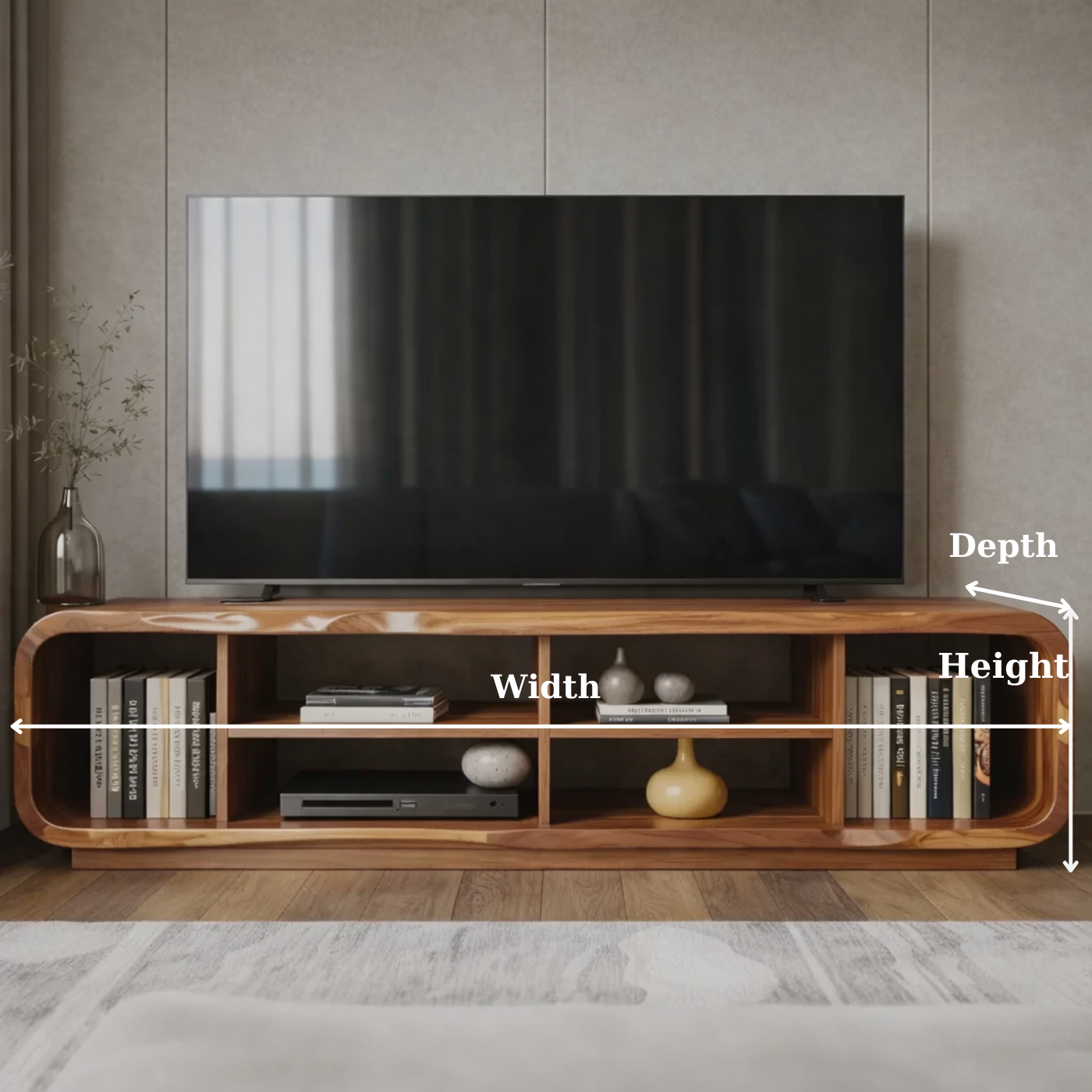 Modern Solid Wood TV Stand with Open Shelf Storage, Walnut Media Console for Living Room