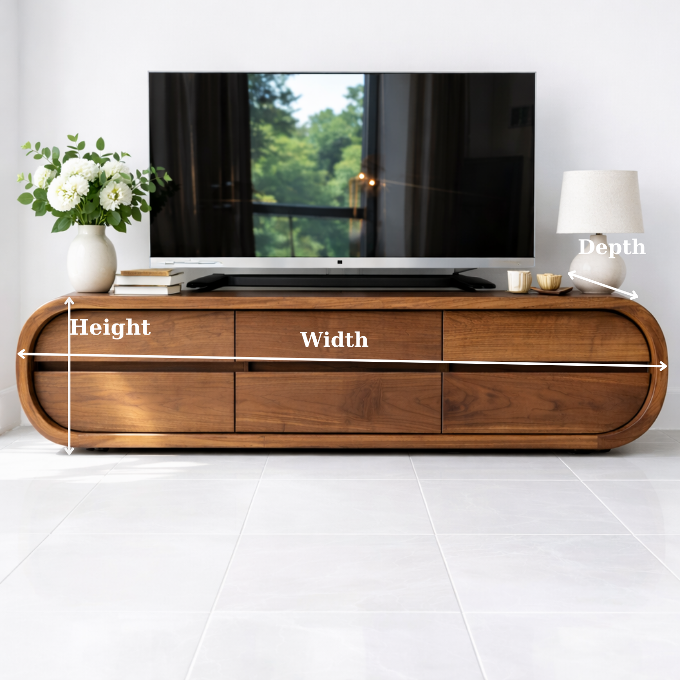 Solid Wood TV Stand with Drawers, Curved Modern Media Console Cabinet for Living Room