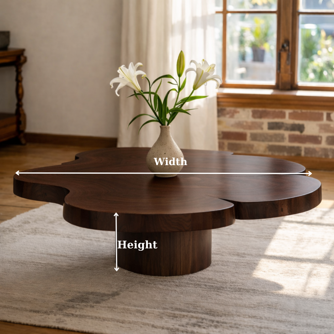 Organic Shaped Walnut Coffee Table with Pedestal Base, Modern Sculptural Design for Living Room