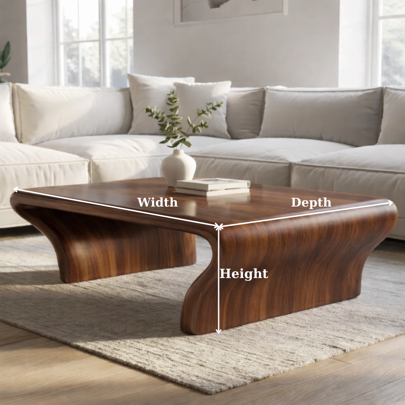 Sculptural Walnut Coffee Table with Curved Design, Modern and Minimalist Living Room Décor