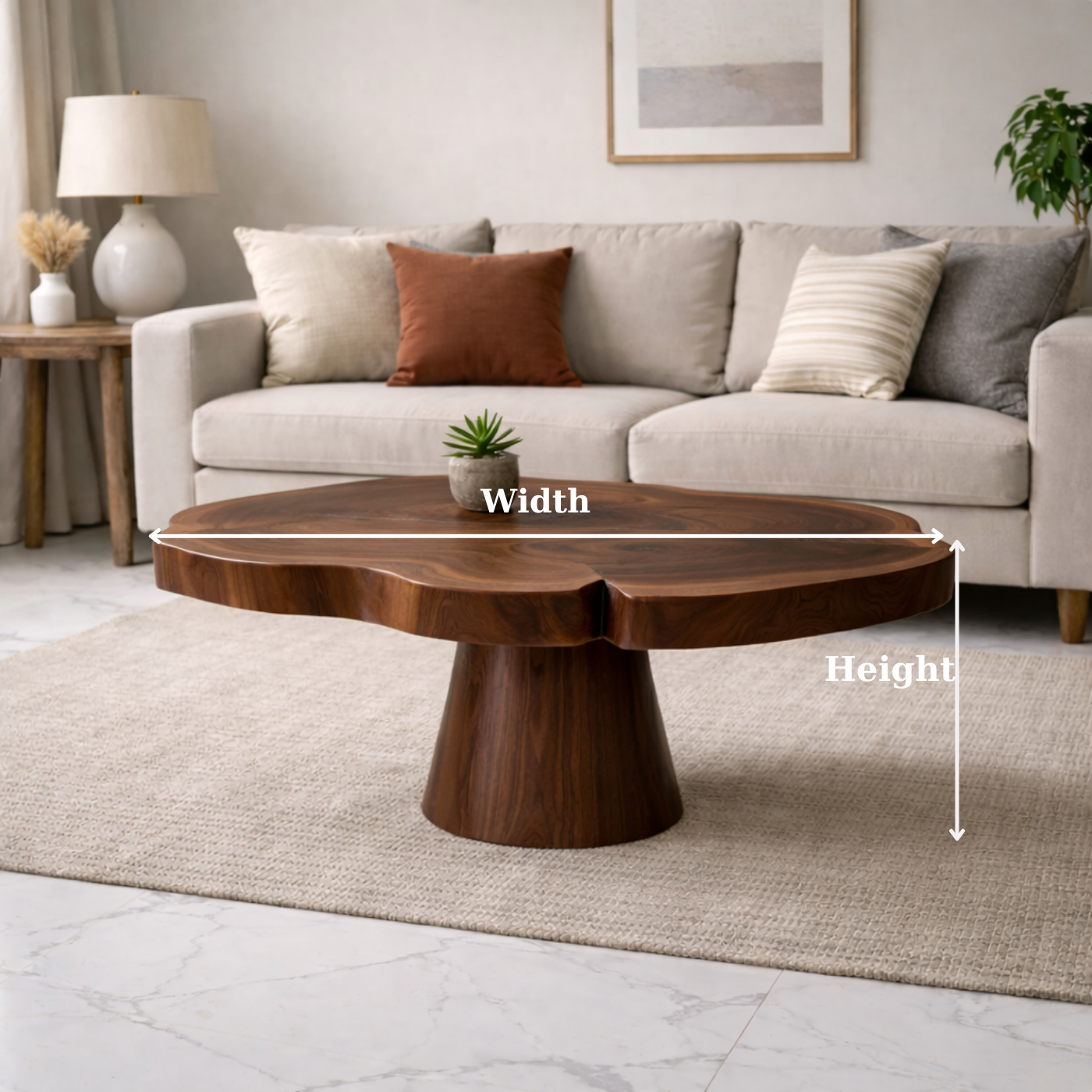 Solid Wood Coffee Table with Organic Edge Top Modern Sculptural Living Room Table