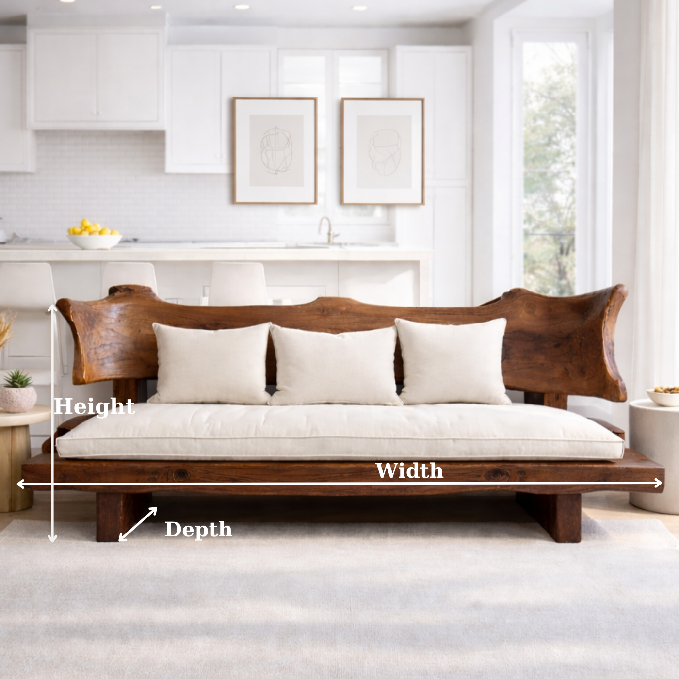 Live Edge Solid Wood Sofa Rustic Natural Wood Couch Handmade Organic Living Room Sofa