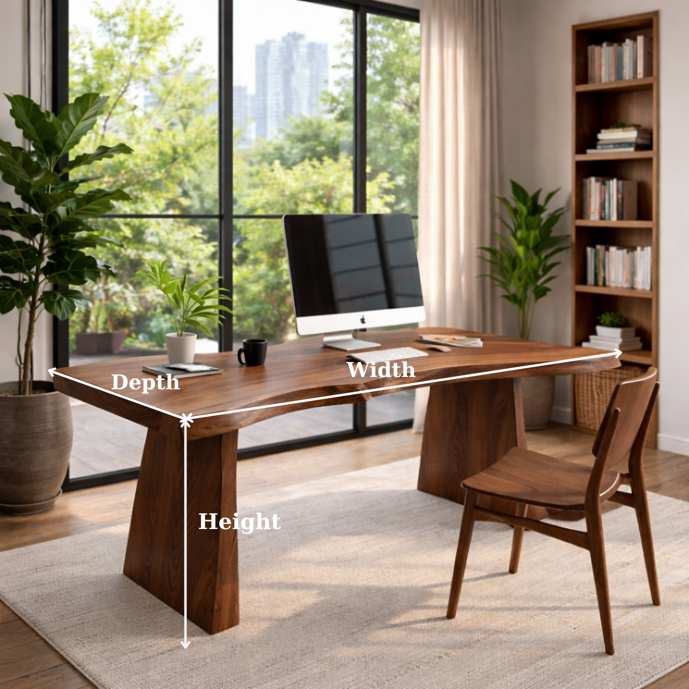 Solid Wood Live Edge Executive Desk for Modern Office with Natural Wood Slab