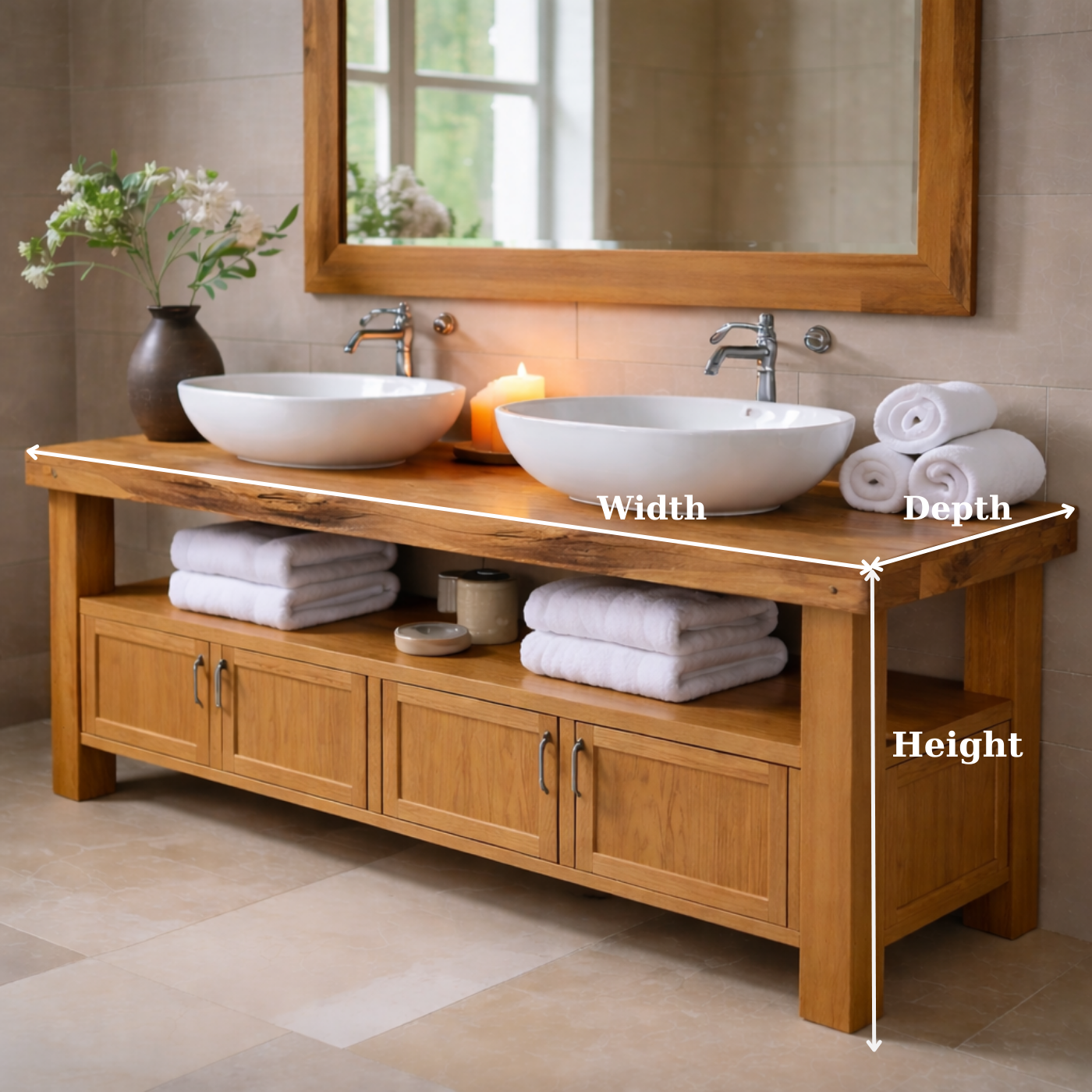 Solid Wood Bathroom Vanity with Storage Cabinet and Open Shelf
