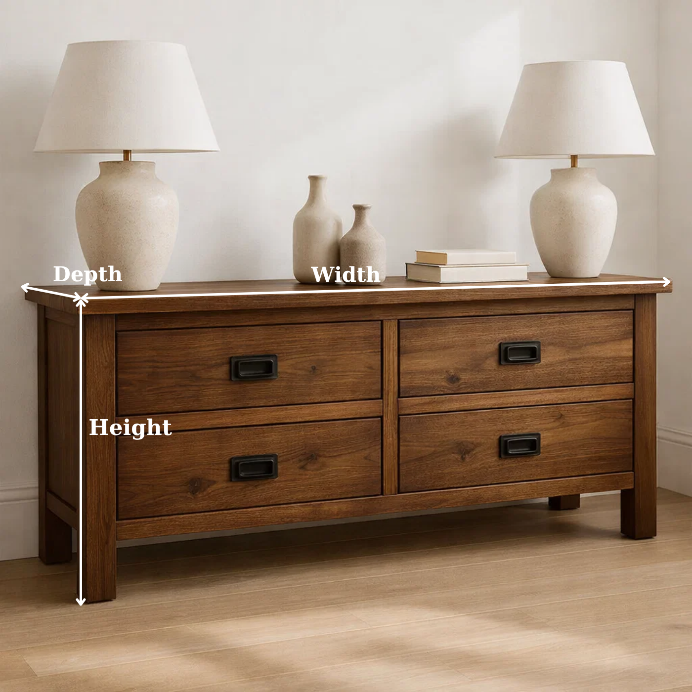 Solid Wood Console Table for Living Room with 4 Drawers and Simple Design