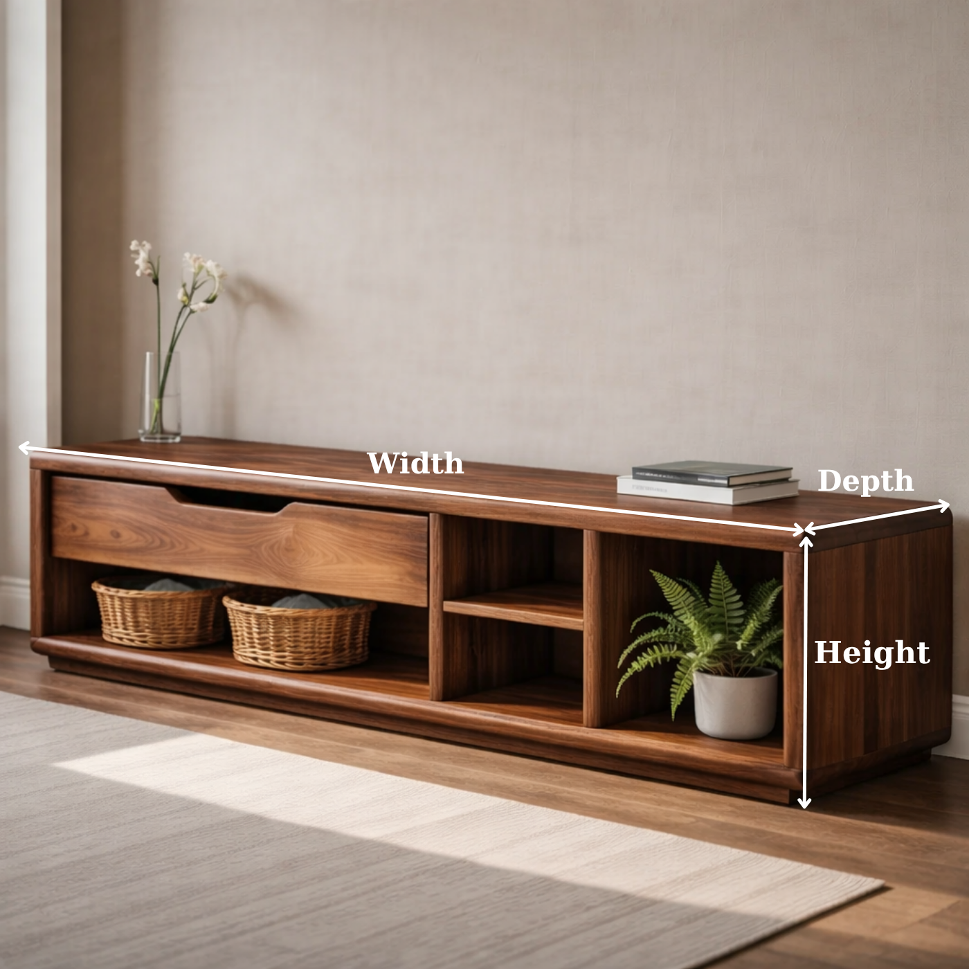 Solid Wood Entryway Storage Bench with Drawer & Open Shelves – Modern Shoe Storage Bench