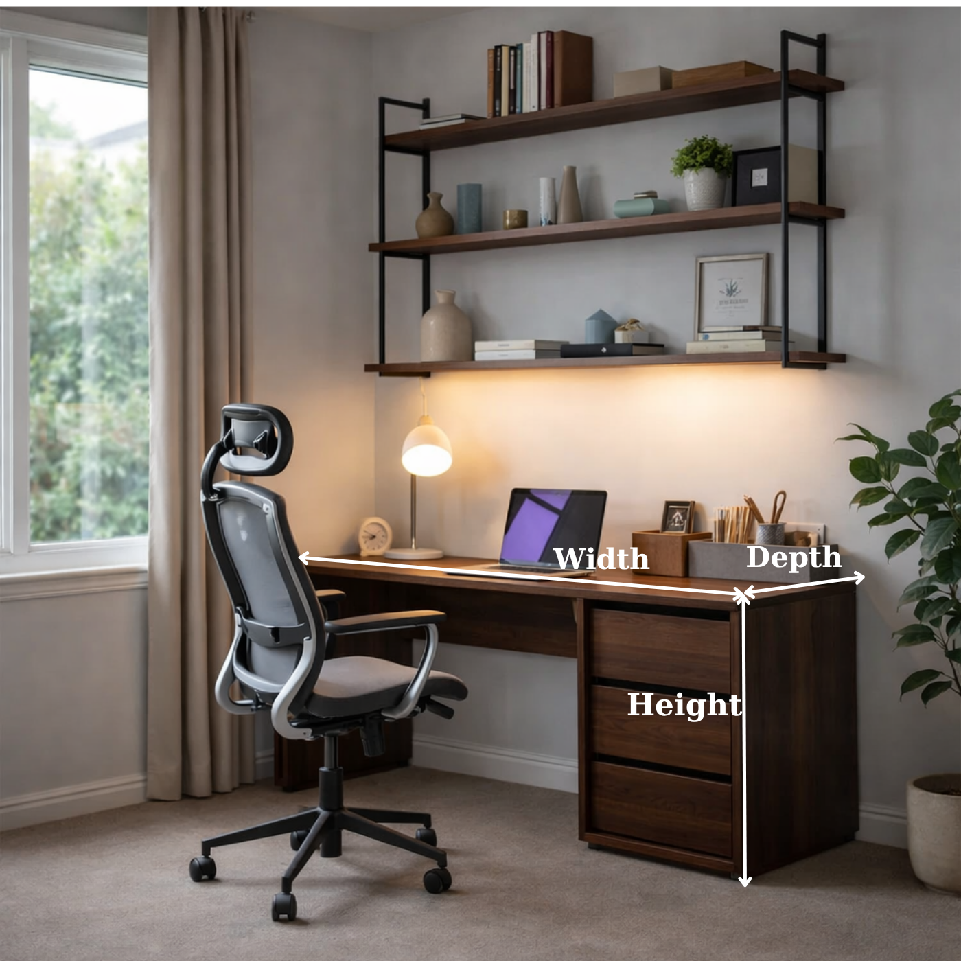 Solid Wood Office Desk with Drawer Storage – Modern Rustic Home Office Desk