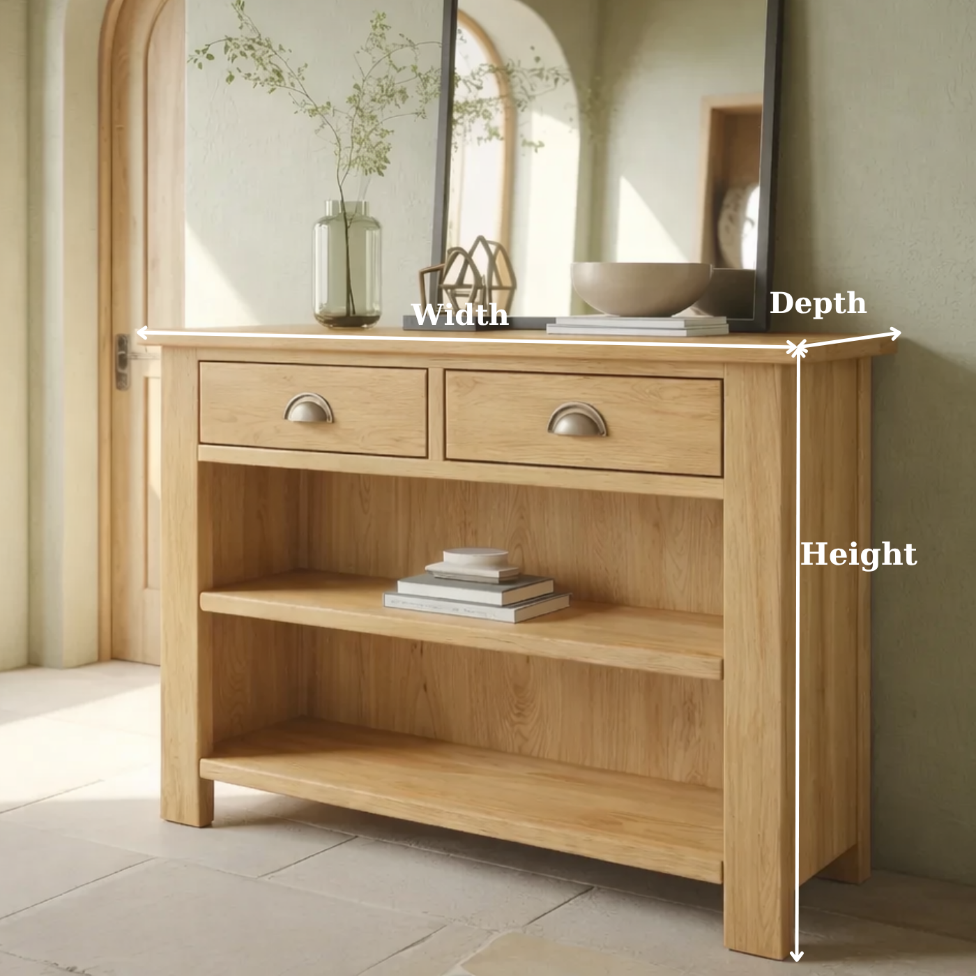 Solid Wood Console Table with Drawers and Shelves – Entryway Storage Console