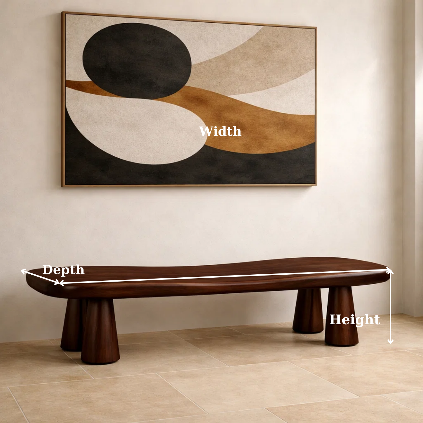 Solid Wood Sculptural Bench – Modern Organic Entryway Seating Bench