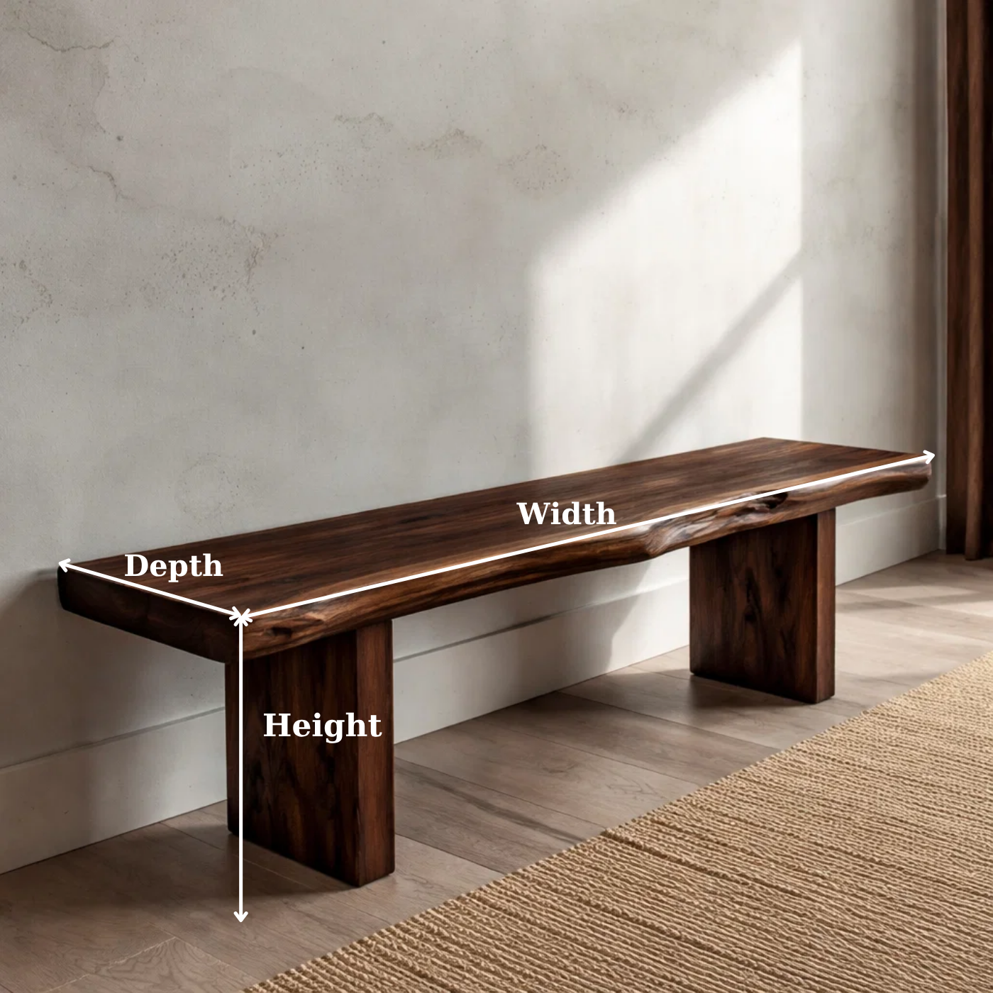 Solid Wood Live Edge Bench – Rustic Natural Wood Entryway Seating Bench