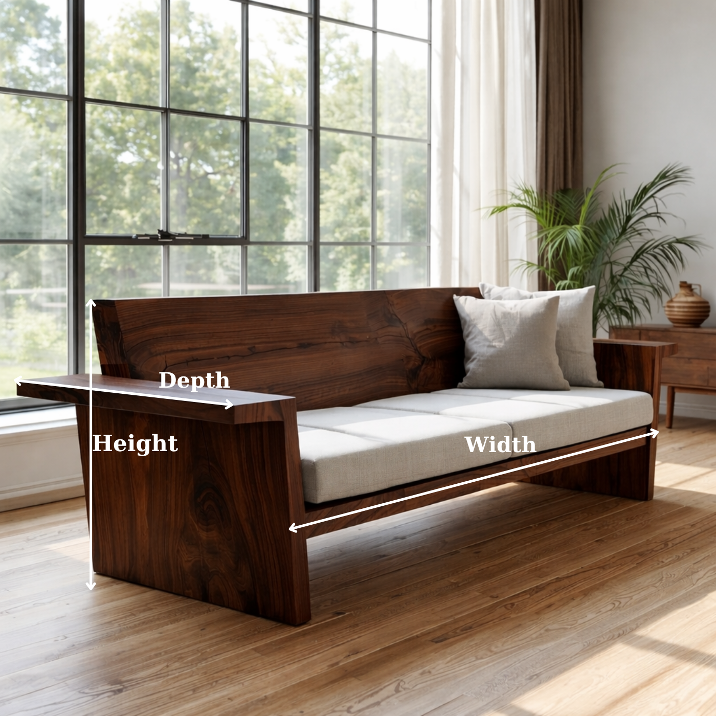Solid Wood Sofa Frame – Rustic Modern Wooden Bench Style Sofa