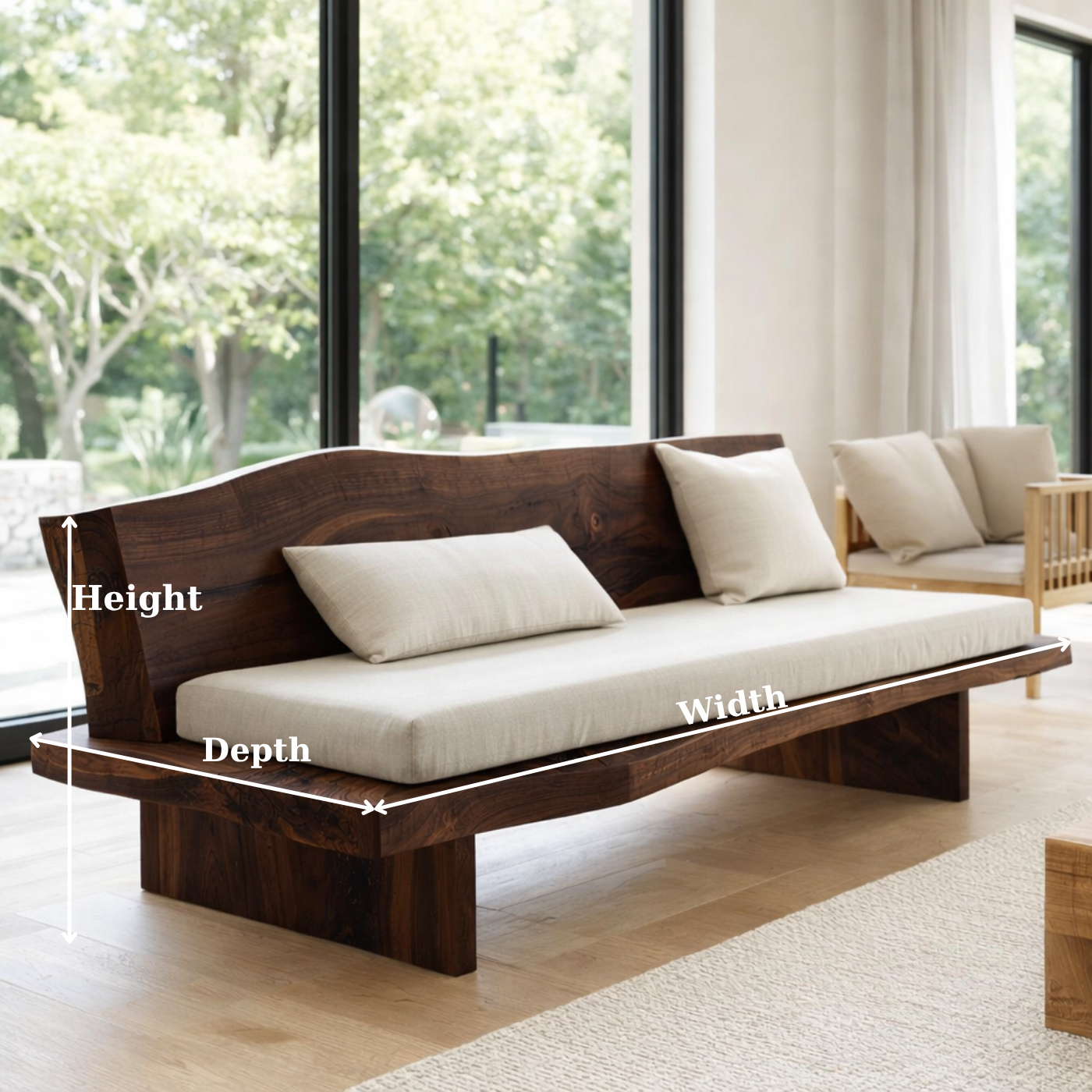 Solid Wood Sofa Frame – Live Edge Rustic Wooden Living Room Sofa