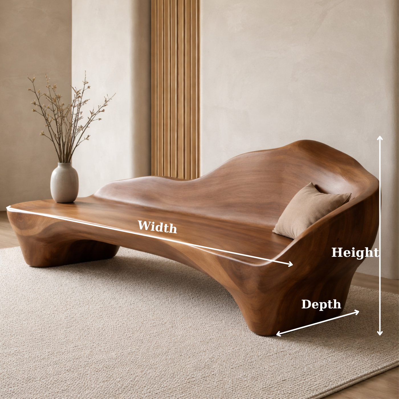 Handcrafted Solid Wood Sofa with Organic Curves – Minimalist Contemporary Statement Furniture