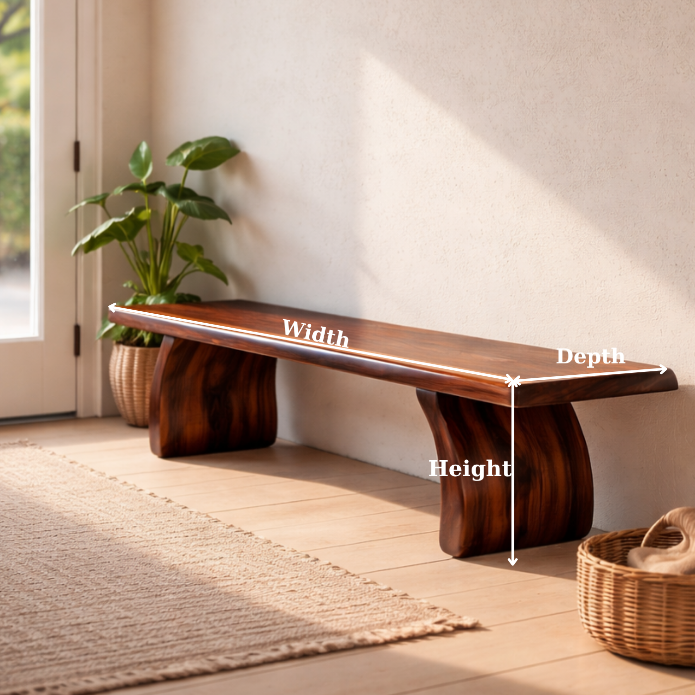 Solid Wood Bench with Sculptural Base – Minimalist Modern Design