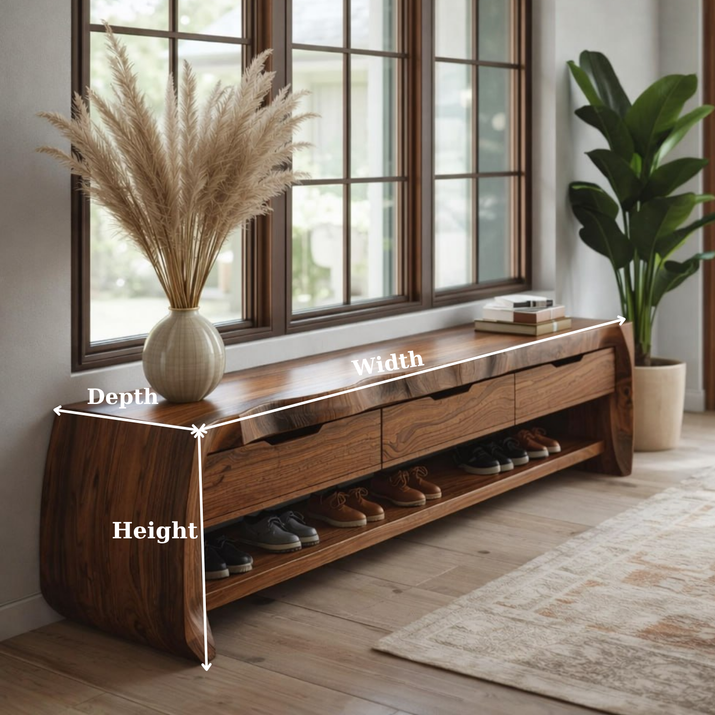 Modern Entryway Bench with Shoe Storage, Wooden Hallway Bench, Console Seat for Mudroom Decor