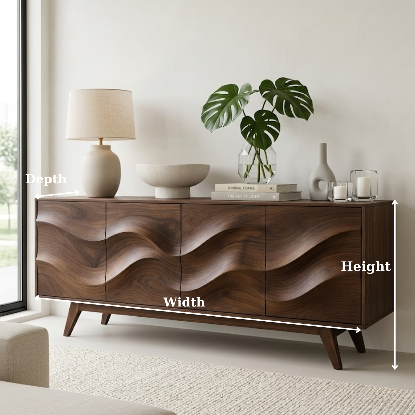 Solid Wood Console Table with Sculptural Wave Front for Modern Entryway