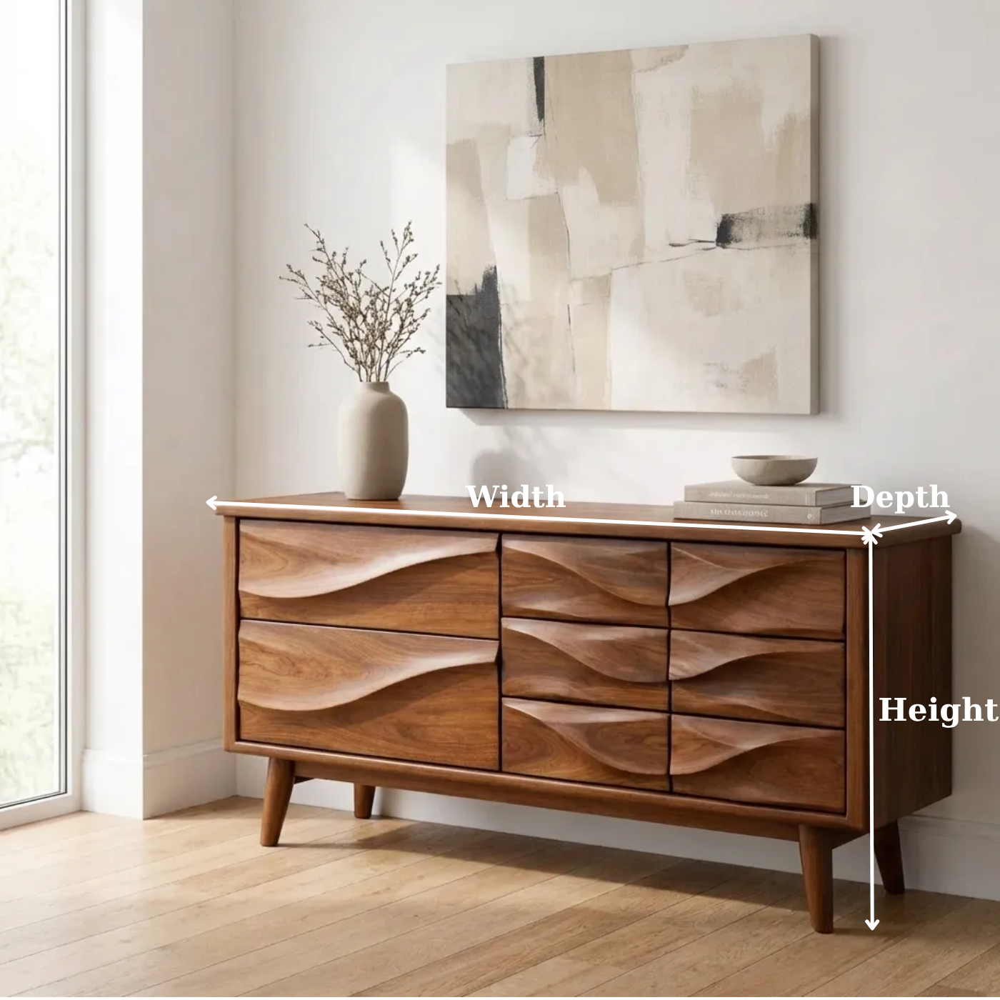 Solid Wood Console Table with Multi Drawer Wave Front Design for Modern Home
