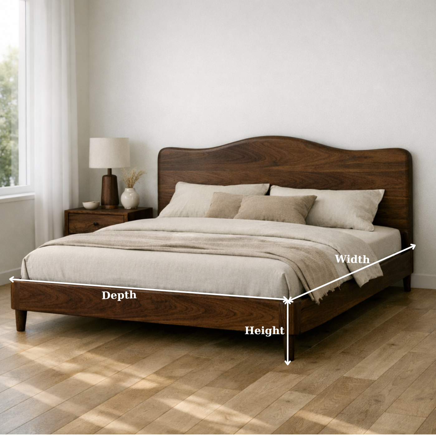 Solid Wood Bed Frame with Curved Headboard and Tapered Legs for Modern Bedroom