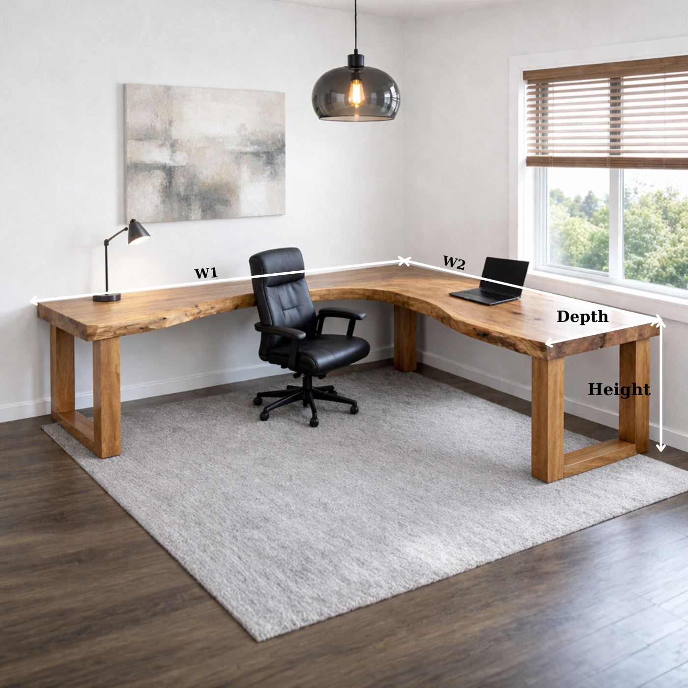 Live Edge Solid Wood L-Shaped Desk for Modern Home Office