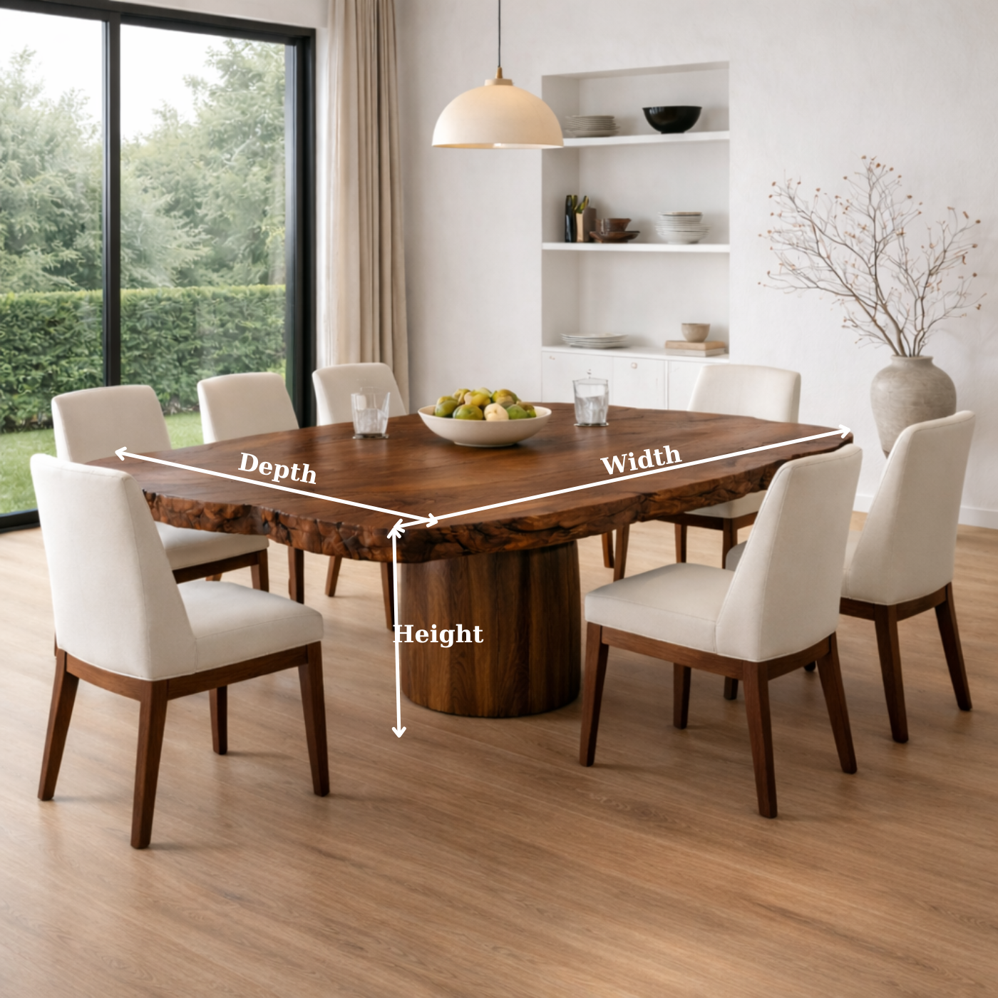 Handcrafted Solid Wood Round Dining Table with Live Edge Top and Pedestal Base