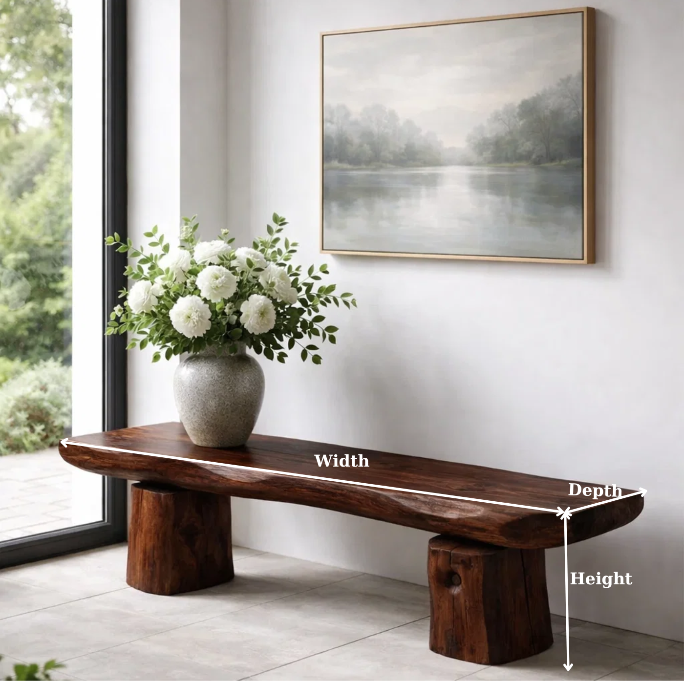 Solid Wood Bench with Live Edge Top – Rustic Entryway & Minimalist Seating Bench