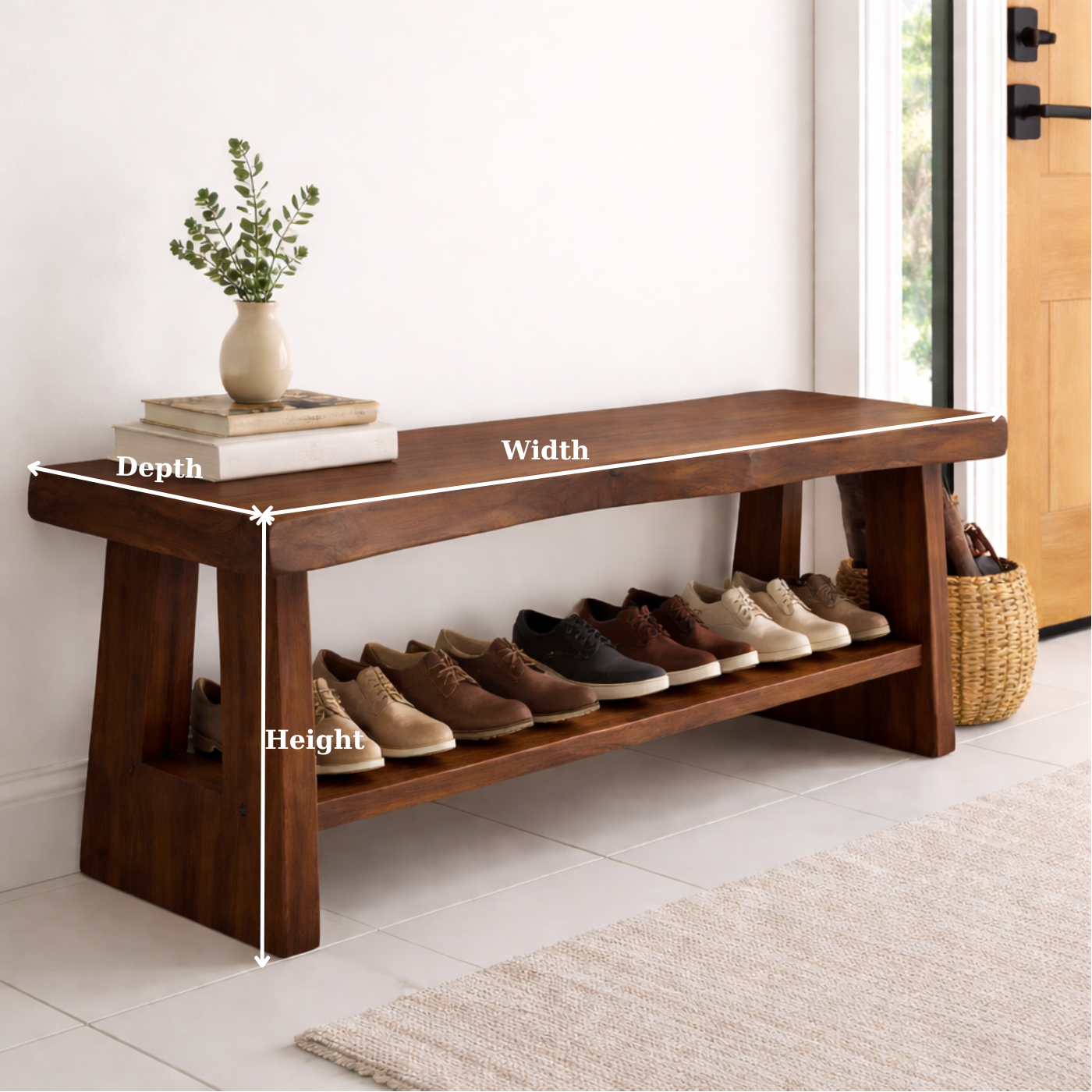 Solid Wood Entryway Shoe Bench with Open Shelf – Minimalist Storage Bench