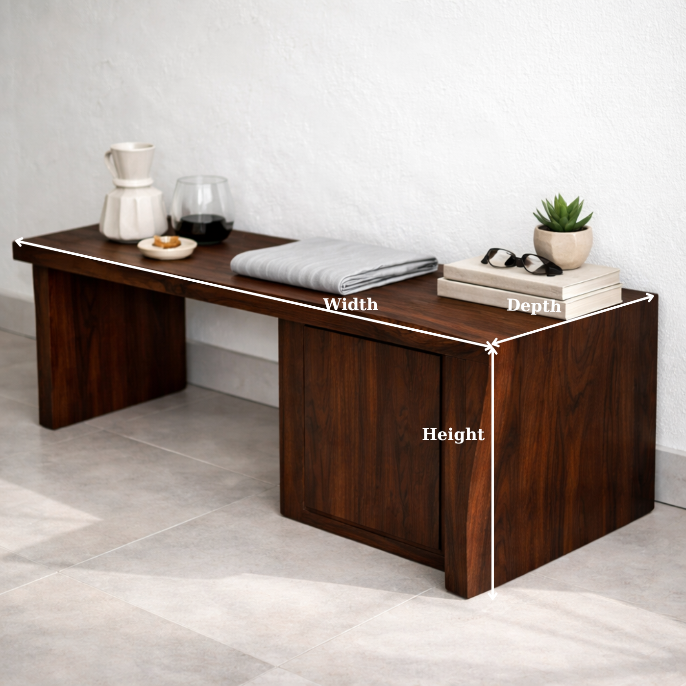 Solid Wood Entryway Bench with Side Storage Cabinet – Minimalist Wooden Bench