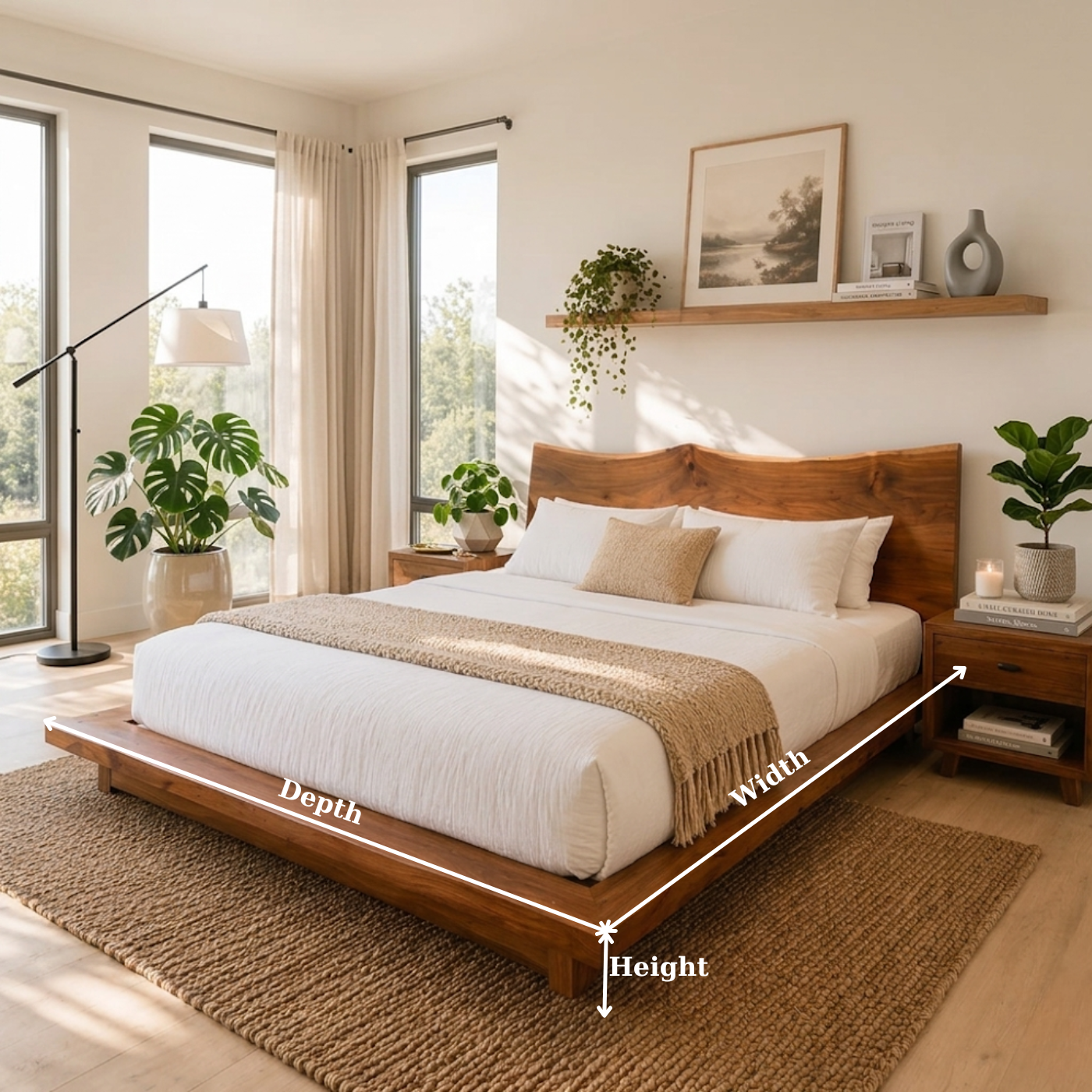 Handcrafted Live Edge Solid Wood Platform Bed Frame, Rustic Minimalist Bedroom Furniture