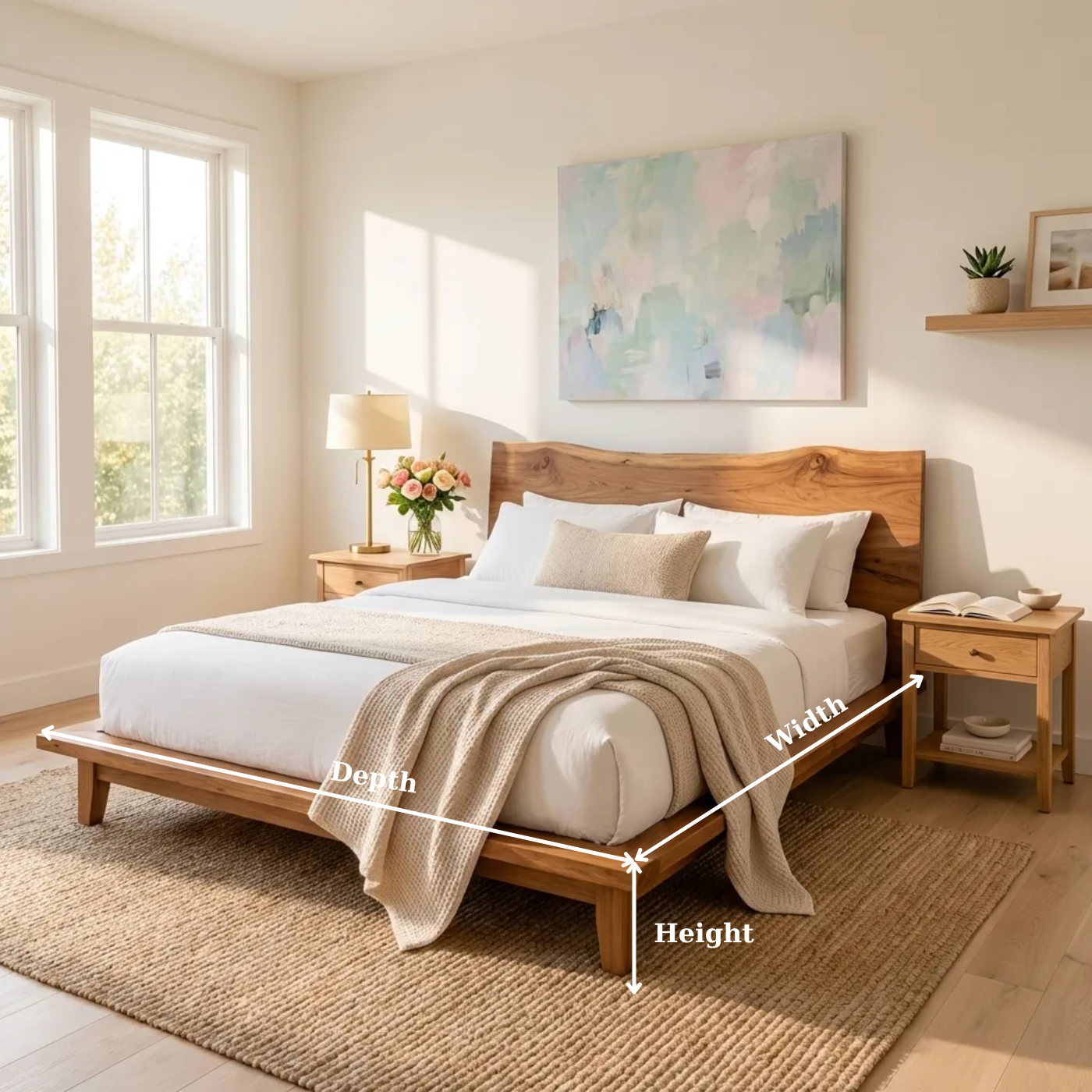 Handcrafted Solid Wood Live Edge Platform Bed Frame, Organic Wavy Headboard Furniture
