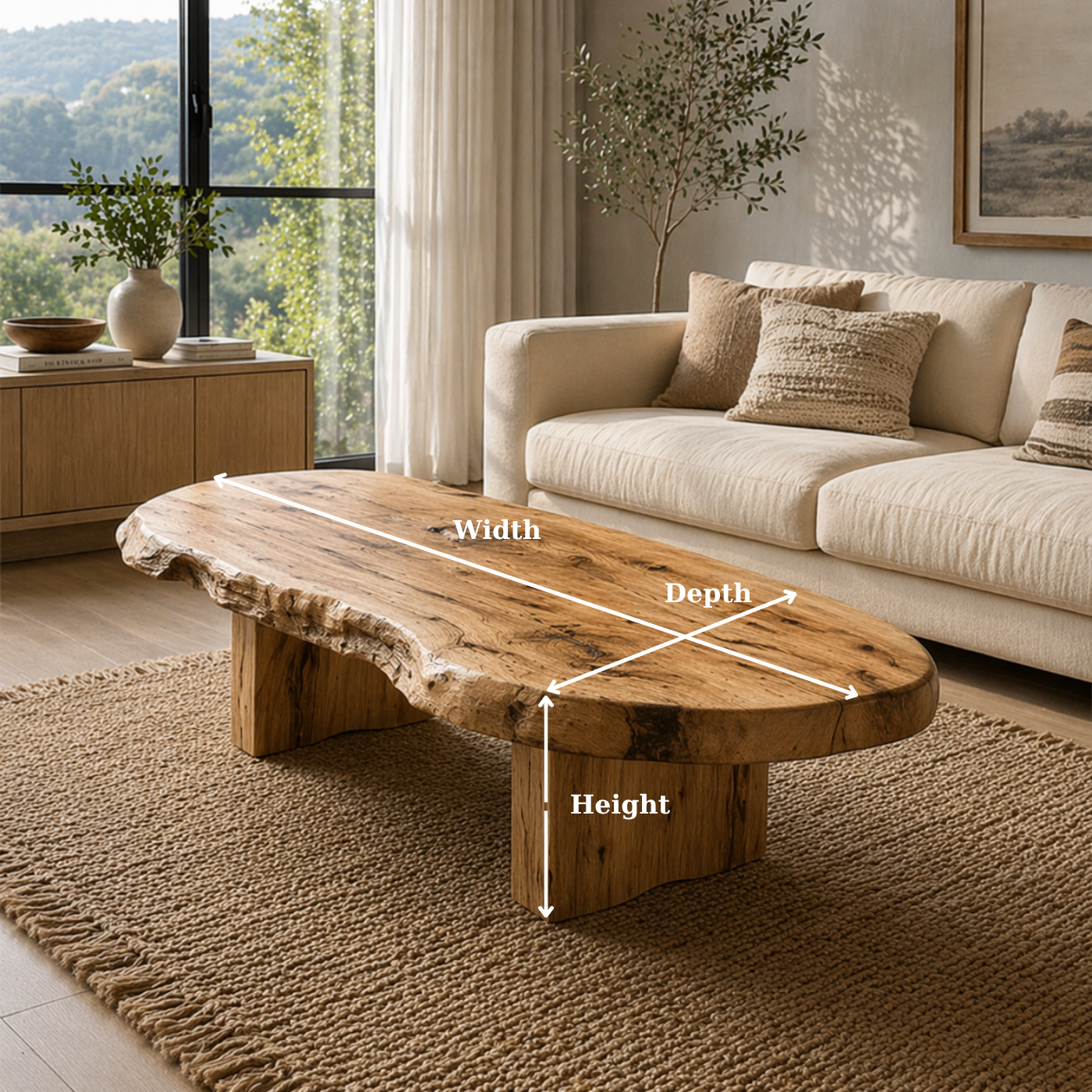 Live Edge Solid Wood Coffee Table, Rustic Organic Modern Center Table