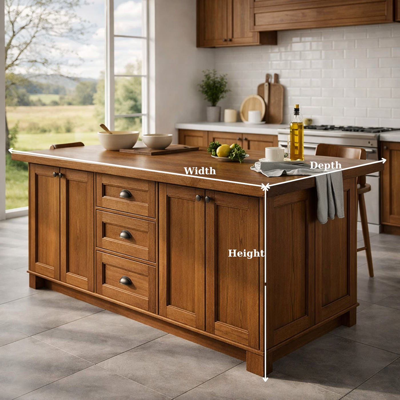 Solid Wood Kitchen Island with Drawers & Cabinets – Walnut Farmhouse Kitchen Table