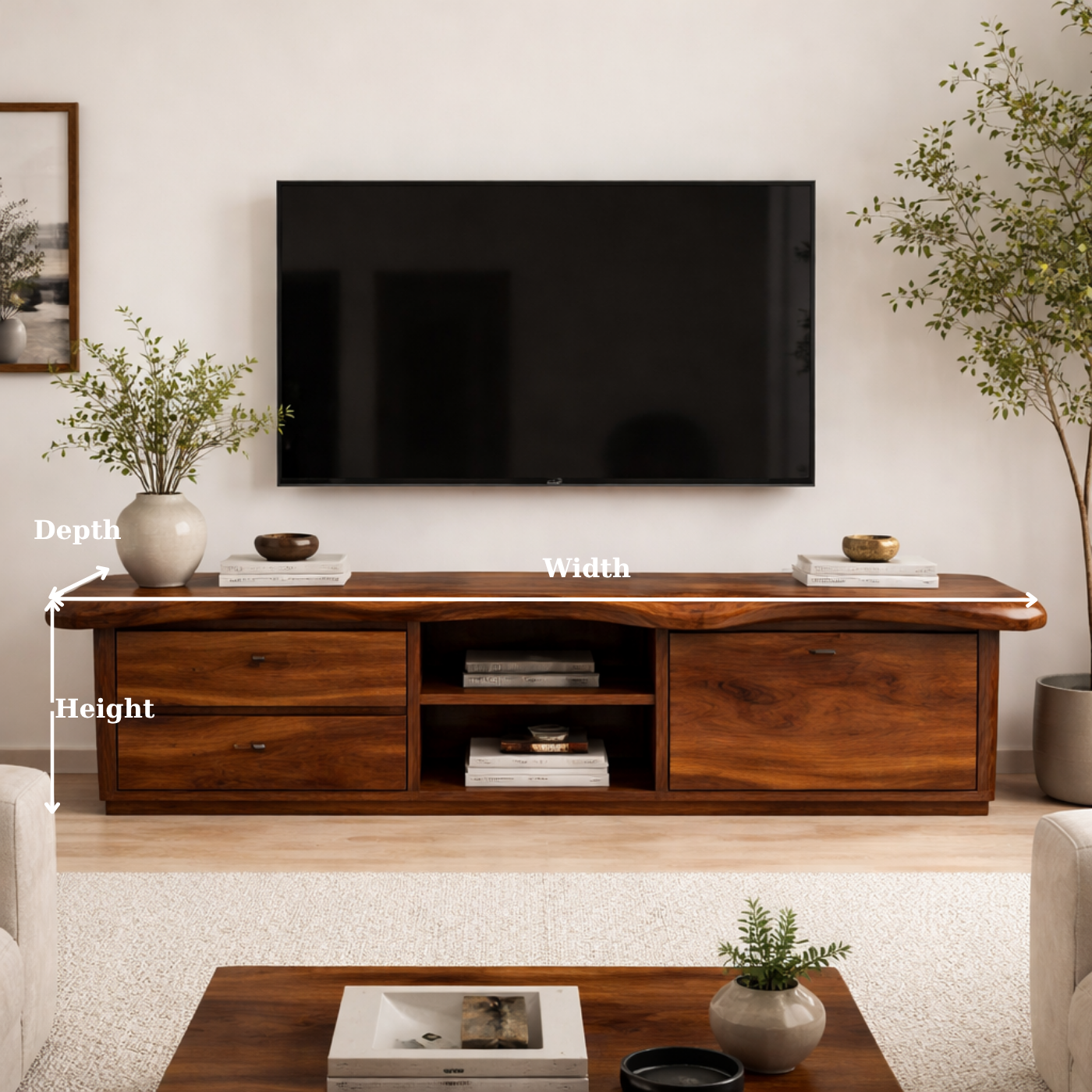 Solid Wood TV Stand with Storage Drawers – Modern Minimalist Console Cabinet