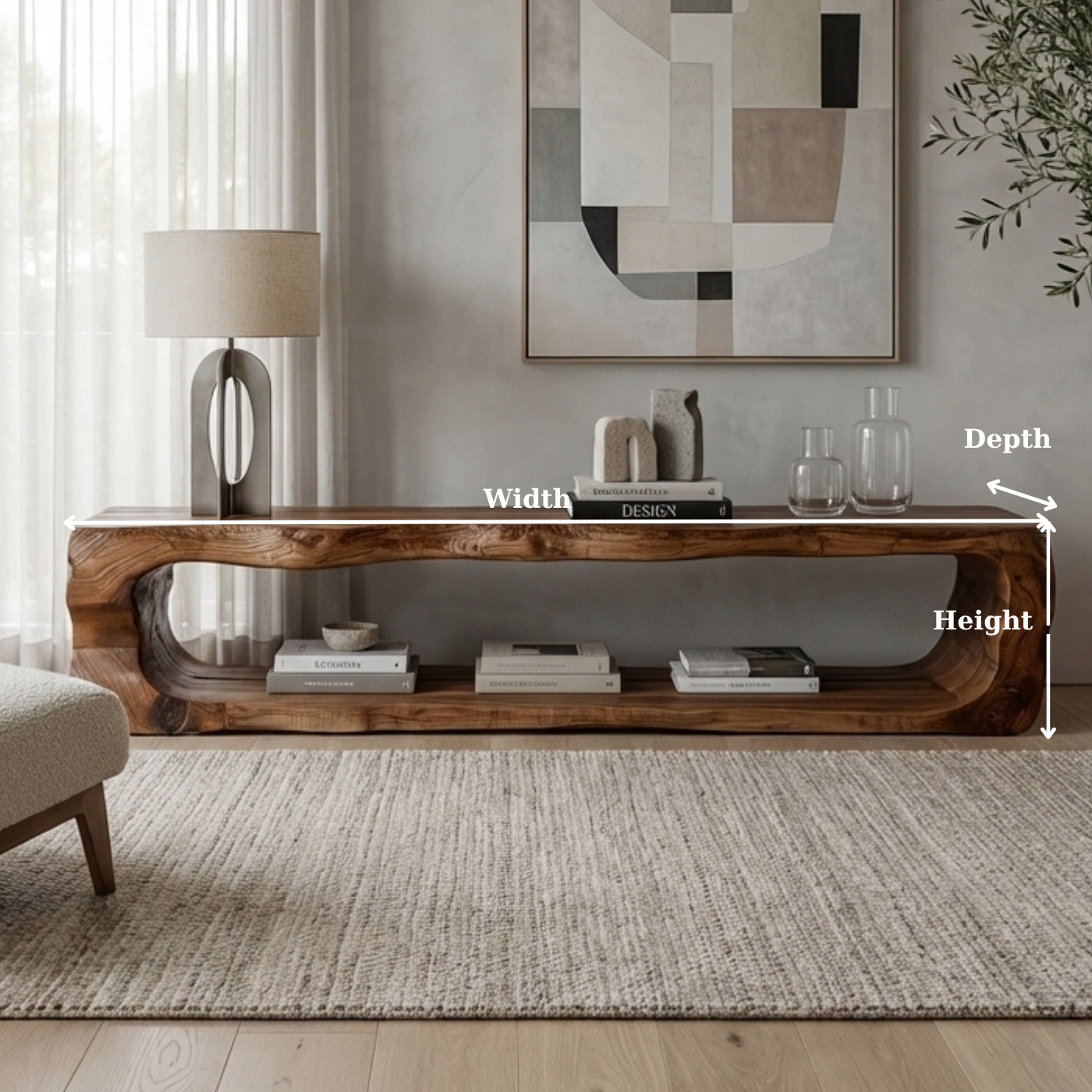 Solid Wood Sculptural TV Stand – Organic Modern Live Edge Media Console