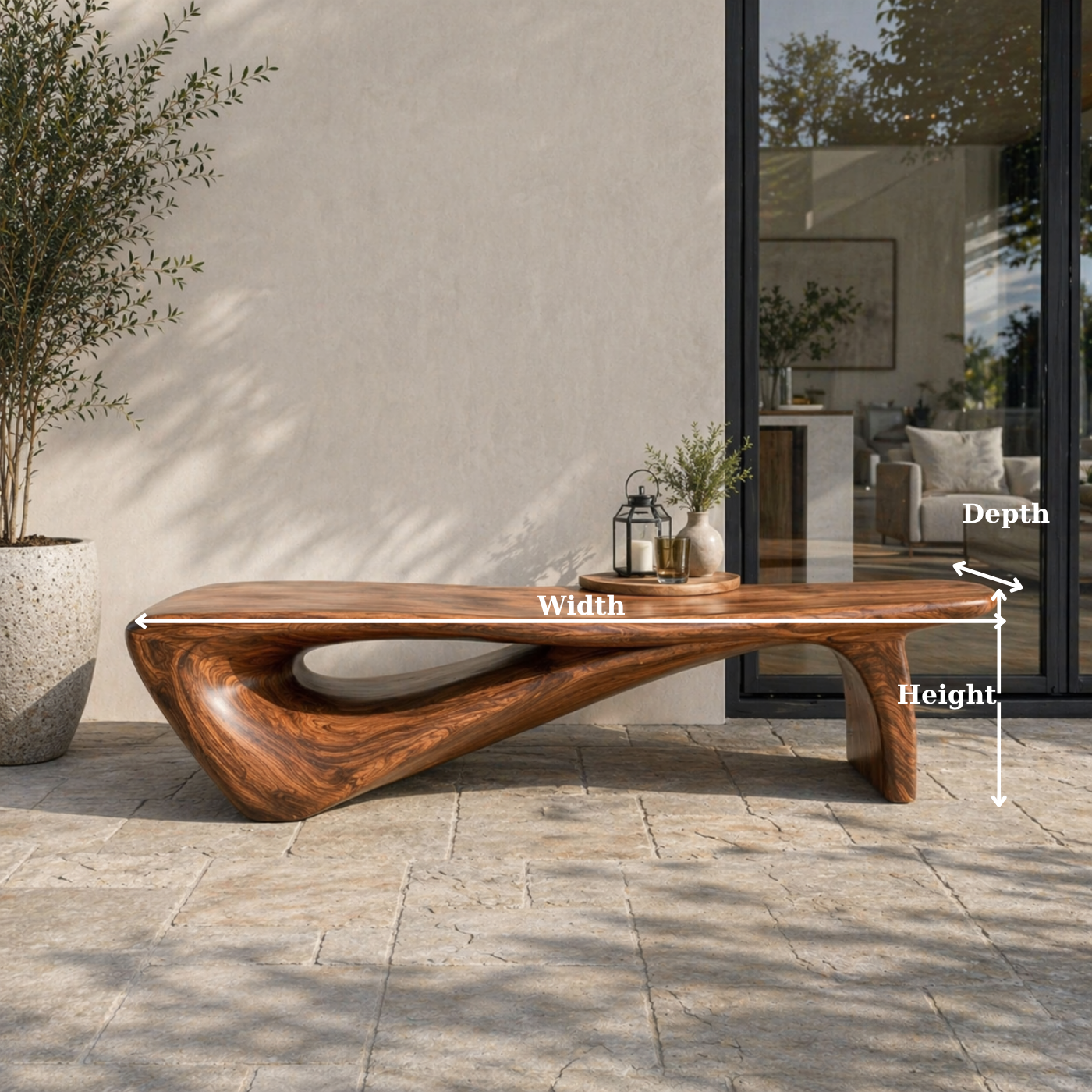 Sculptural Solid Wood Entryway Bench – Organic Modern Designer Statement Furniture