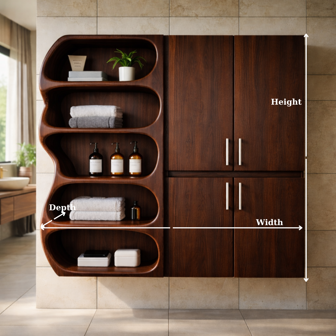 Solid Wood Bathroom Storage Cabinet with Open Shelf – Modern Wall Mounted Organizer