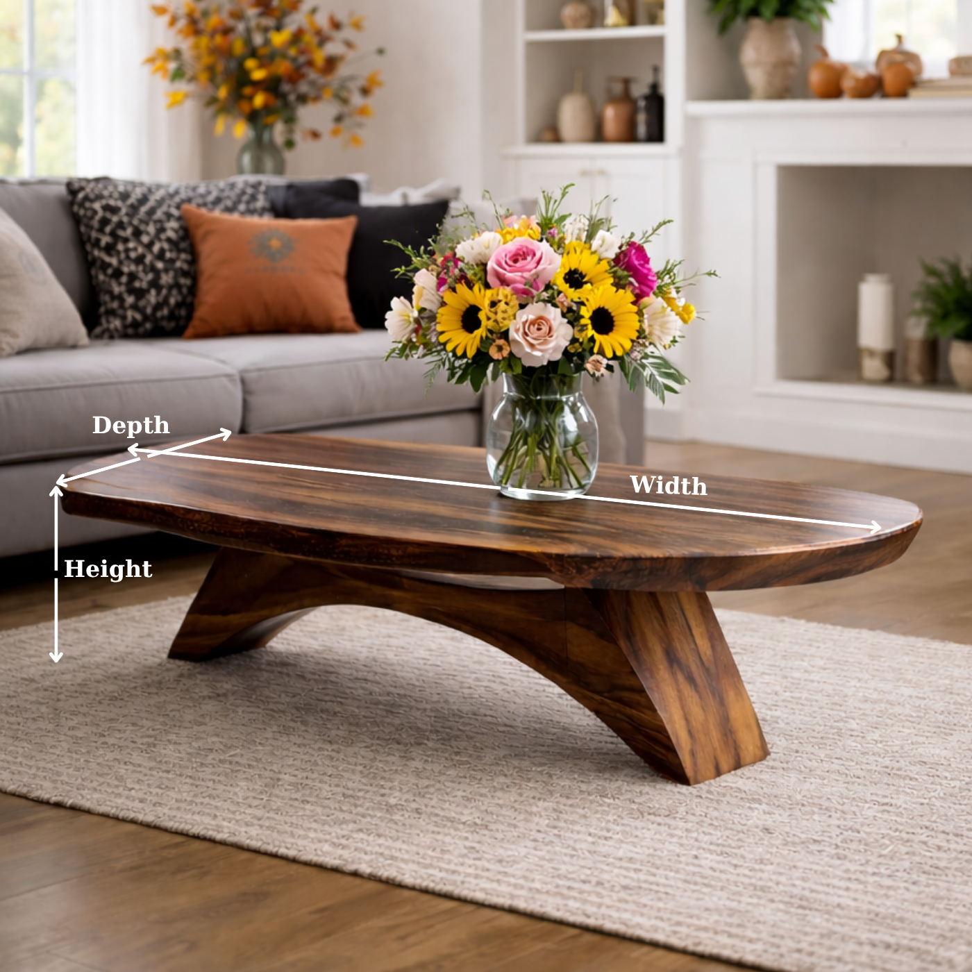 Solid Wood Coffee Table with Sculptural Base and Organic Live Edge Design