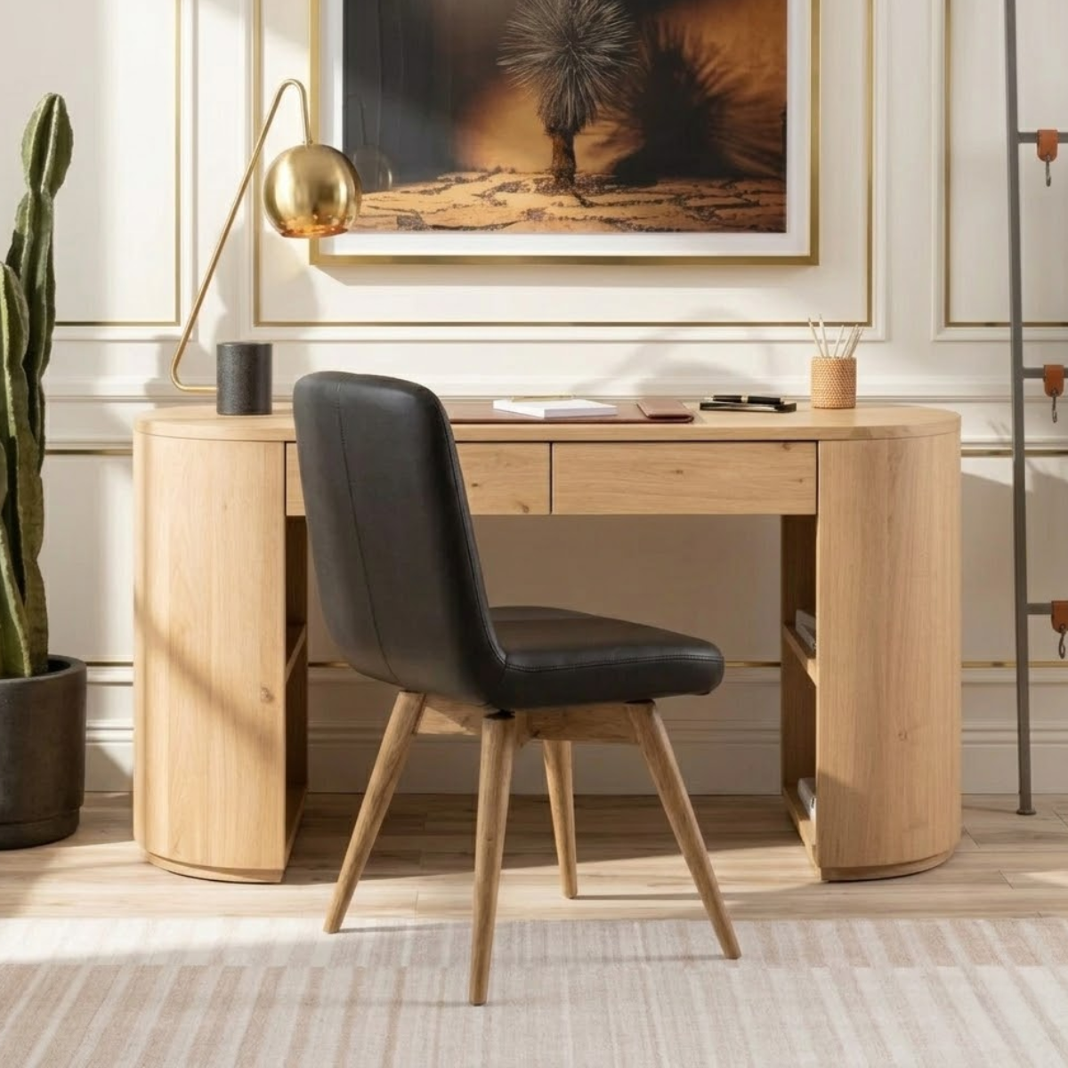 Round Corner Work Desk with Modern Design and Storage Compartments