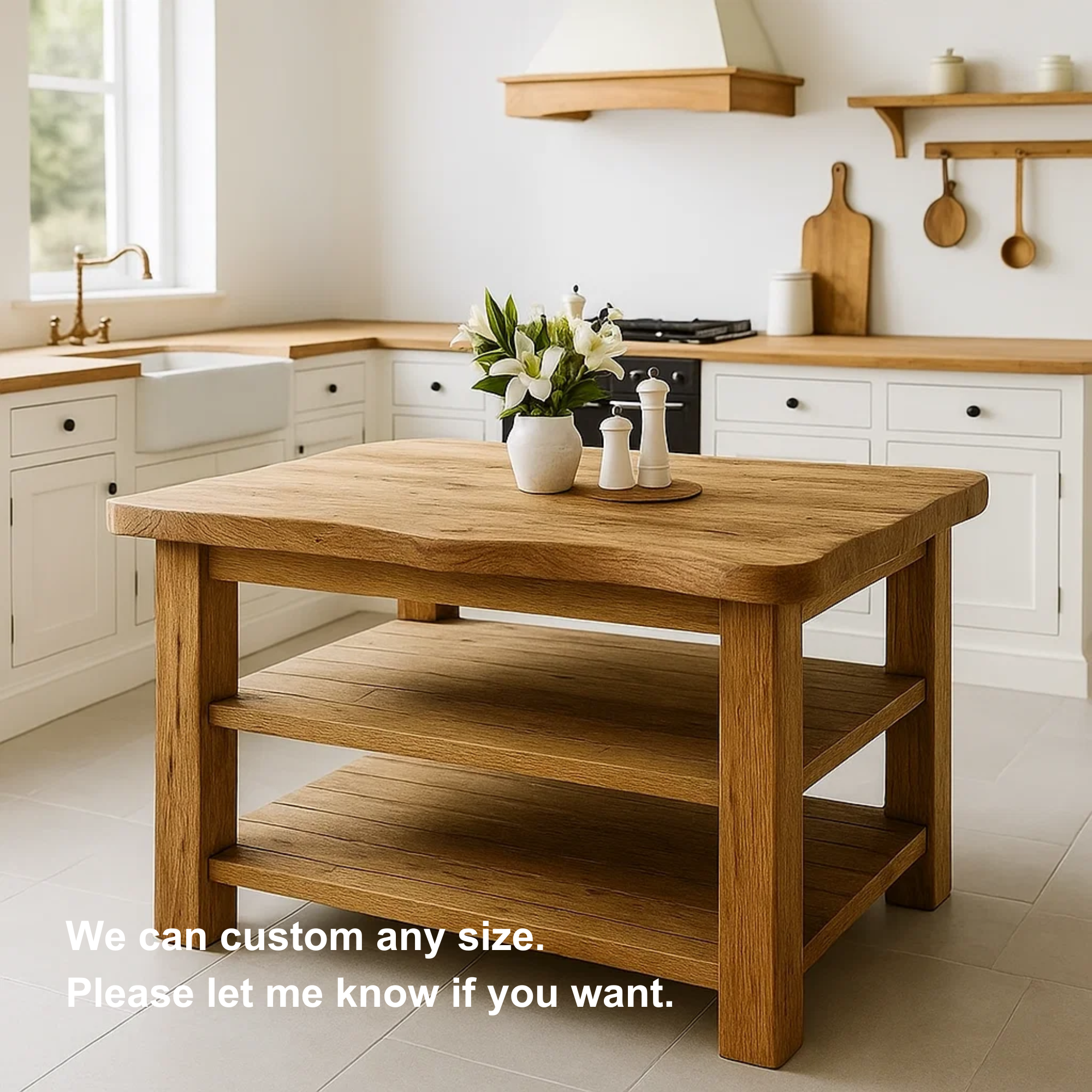 Live Edge Solid Wood Kitchen Island - Rustic Farmhouse Butcher Block with Storage Drawers