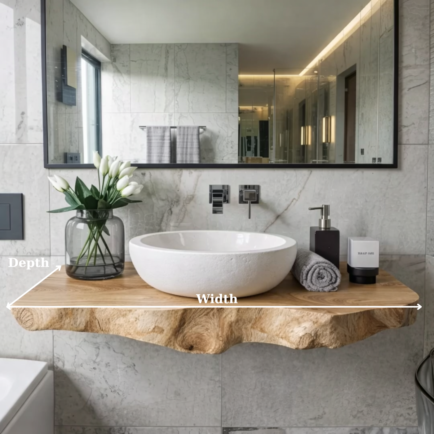 Floating Live Edge Solid Wood Bathroom Vanity Shelf – Natural Wood Wall Mounted Vanity Top
