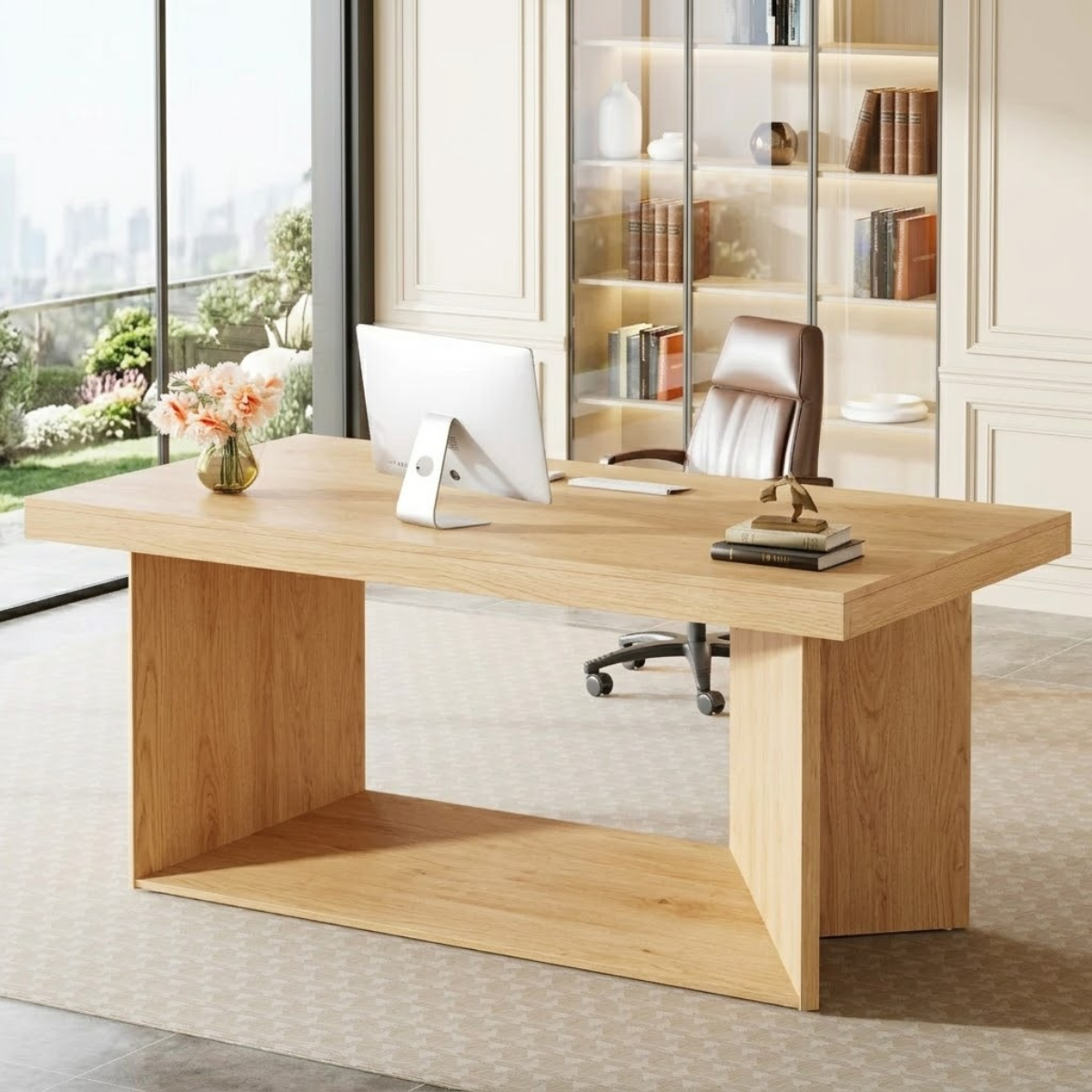 Modern Executive Work Desk, Minimalist Office Table, Large Home Office Writing Desk for Study