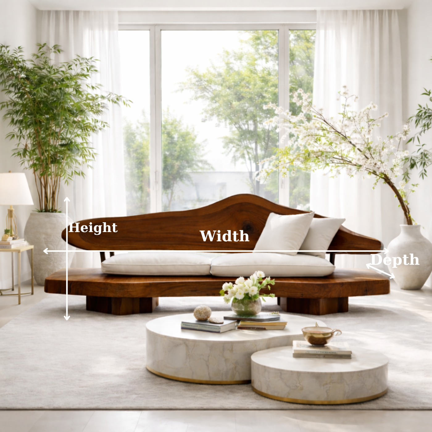 Solid Wood Sculptural Sofa Organic Modern Style