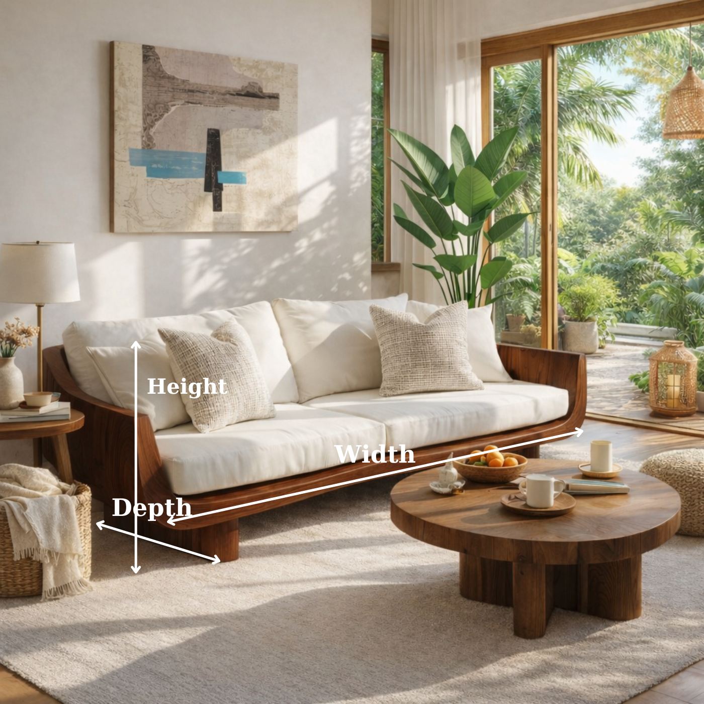 Solid Wood Curved Arm Sofa Organic Modern Style