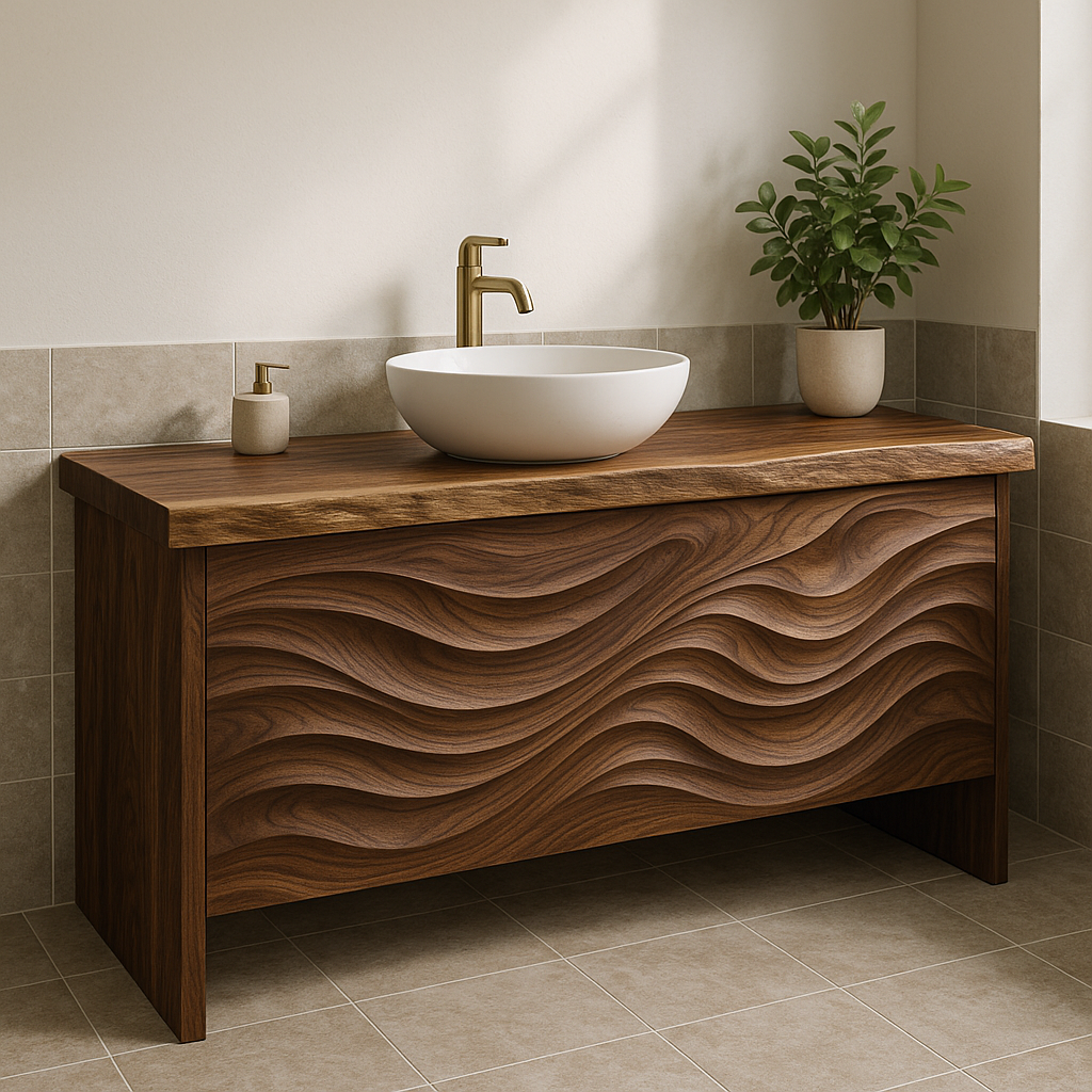 Solid Wood Bathroom Vanity with Sculpted Front & Modern Design