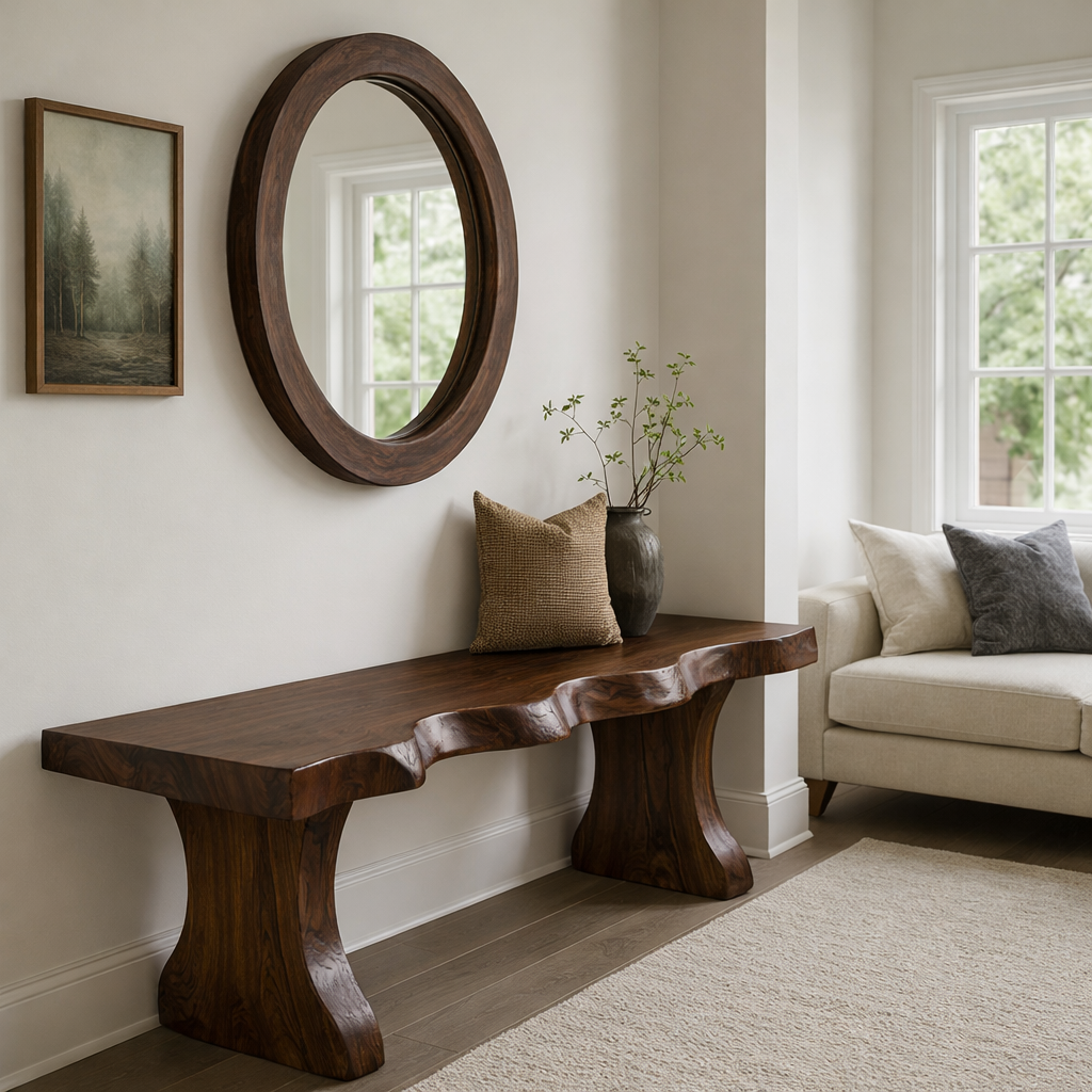 Solid Wood Entryway Bench with Live Edge Rustic Hallway Foyer Bench