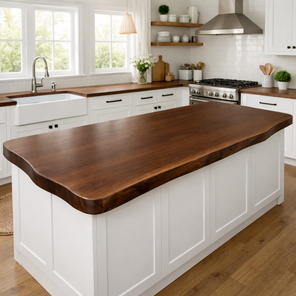 Solid Wood Kitchen Countertop – Thick Island Top for Farmhouse Kitchen